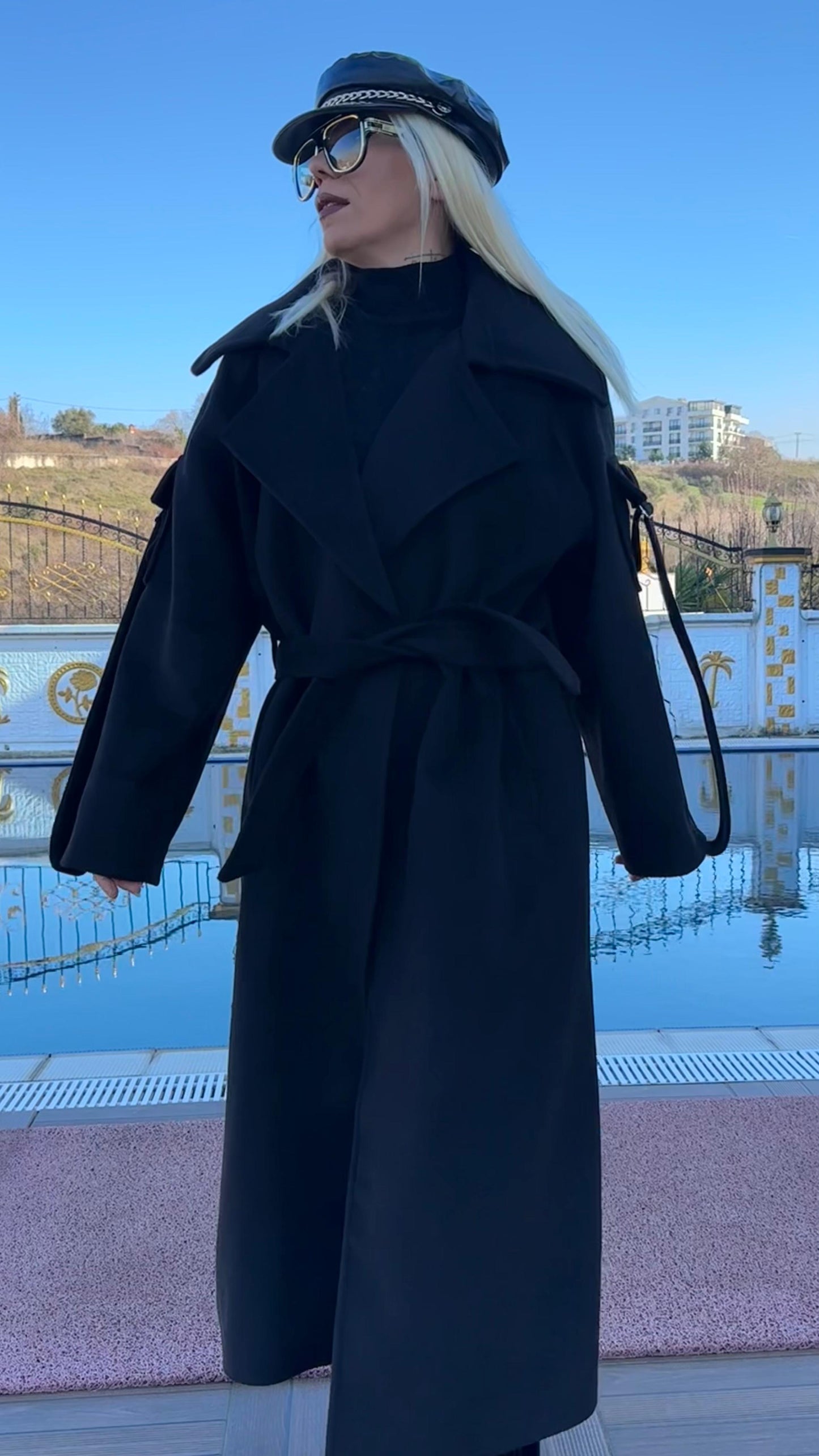 NuNu By Ultra Luxe Siyah Kaşe Kaban