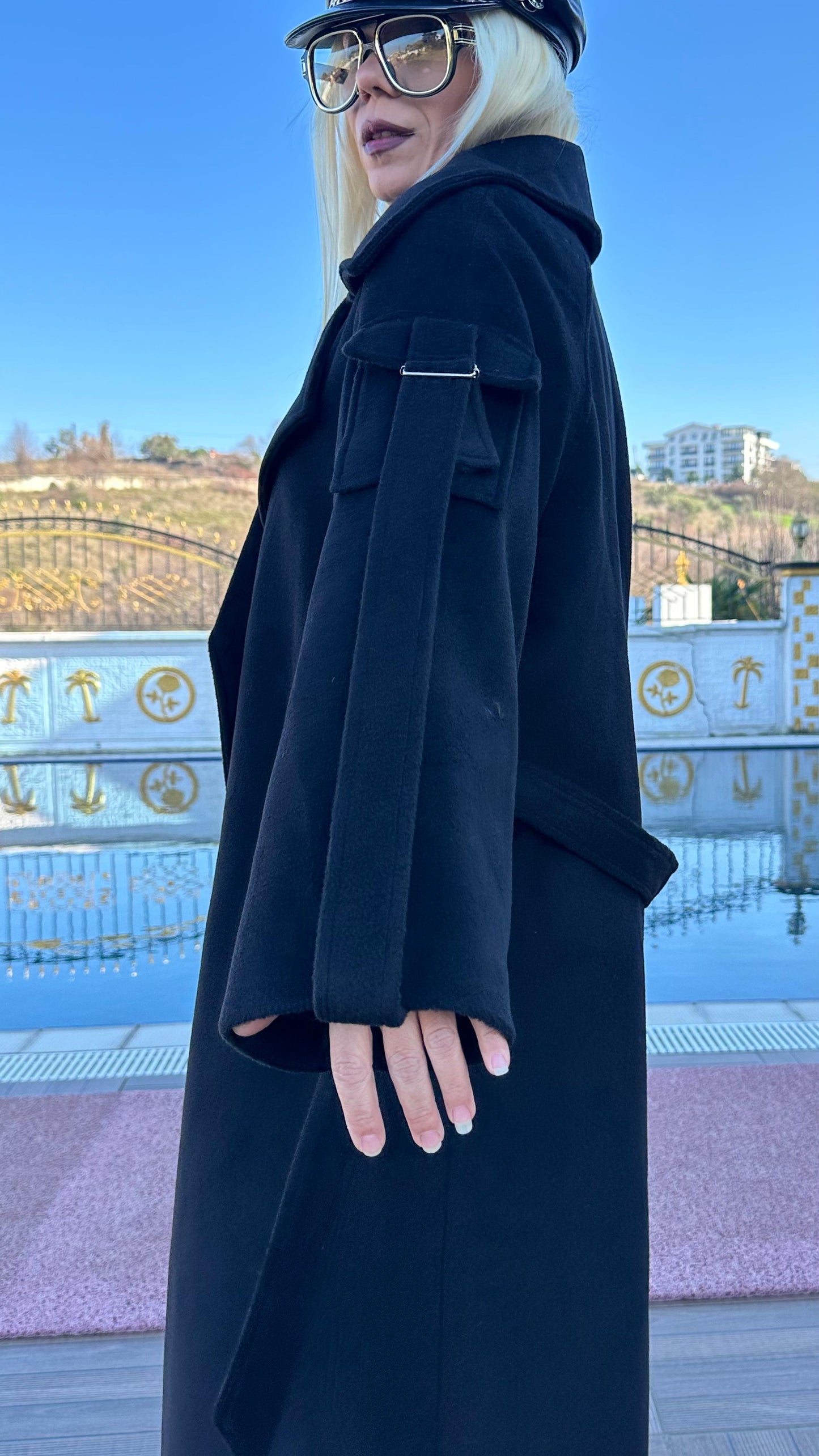 NuNu By Ultra Luxe Siyah Kaşe Kaban