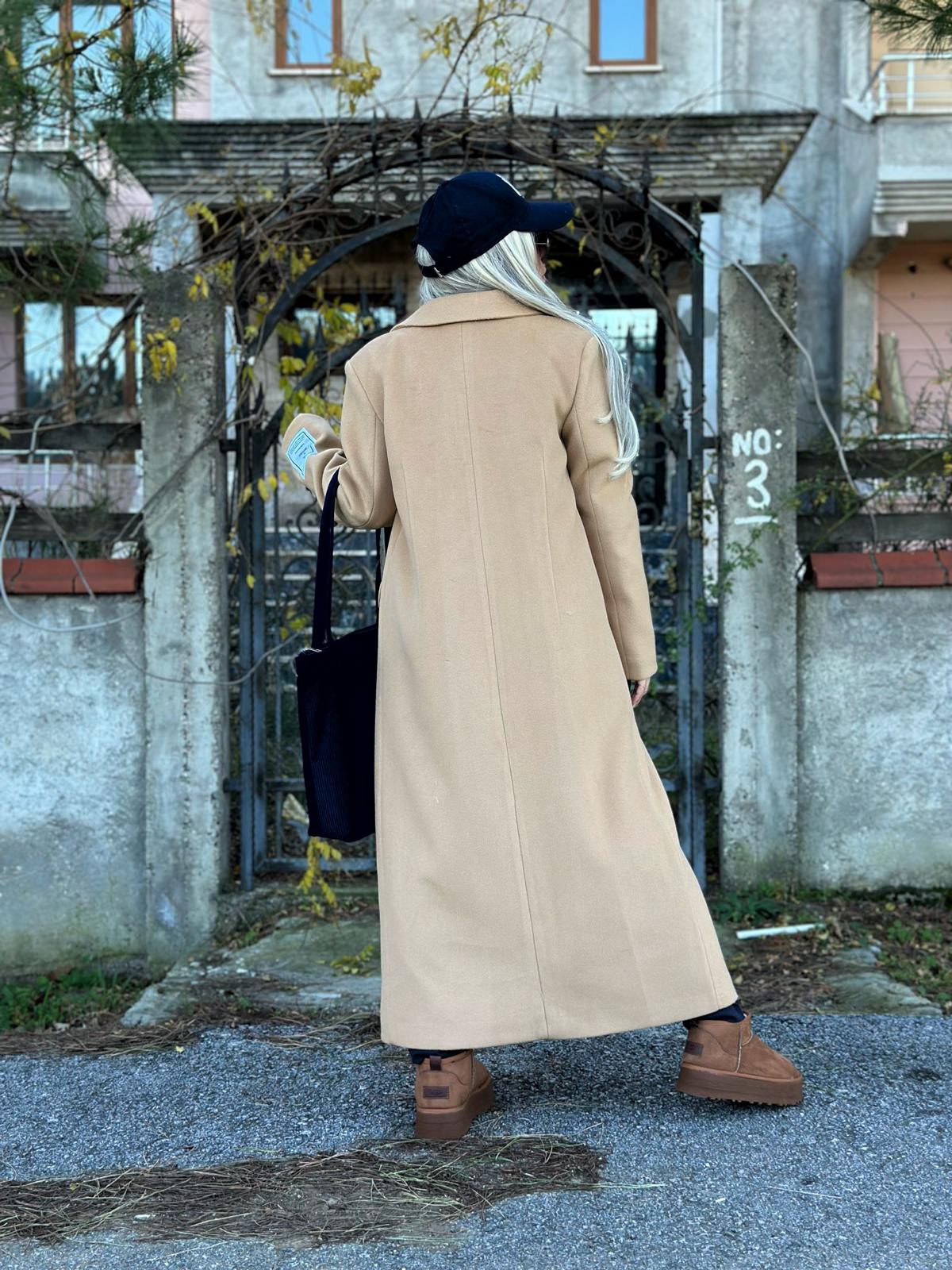 NuNu Camel Özel Dokulu Ultra Premium Kaşe Kaban