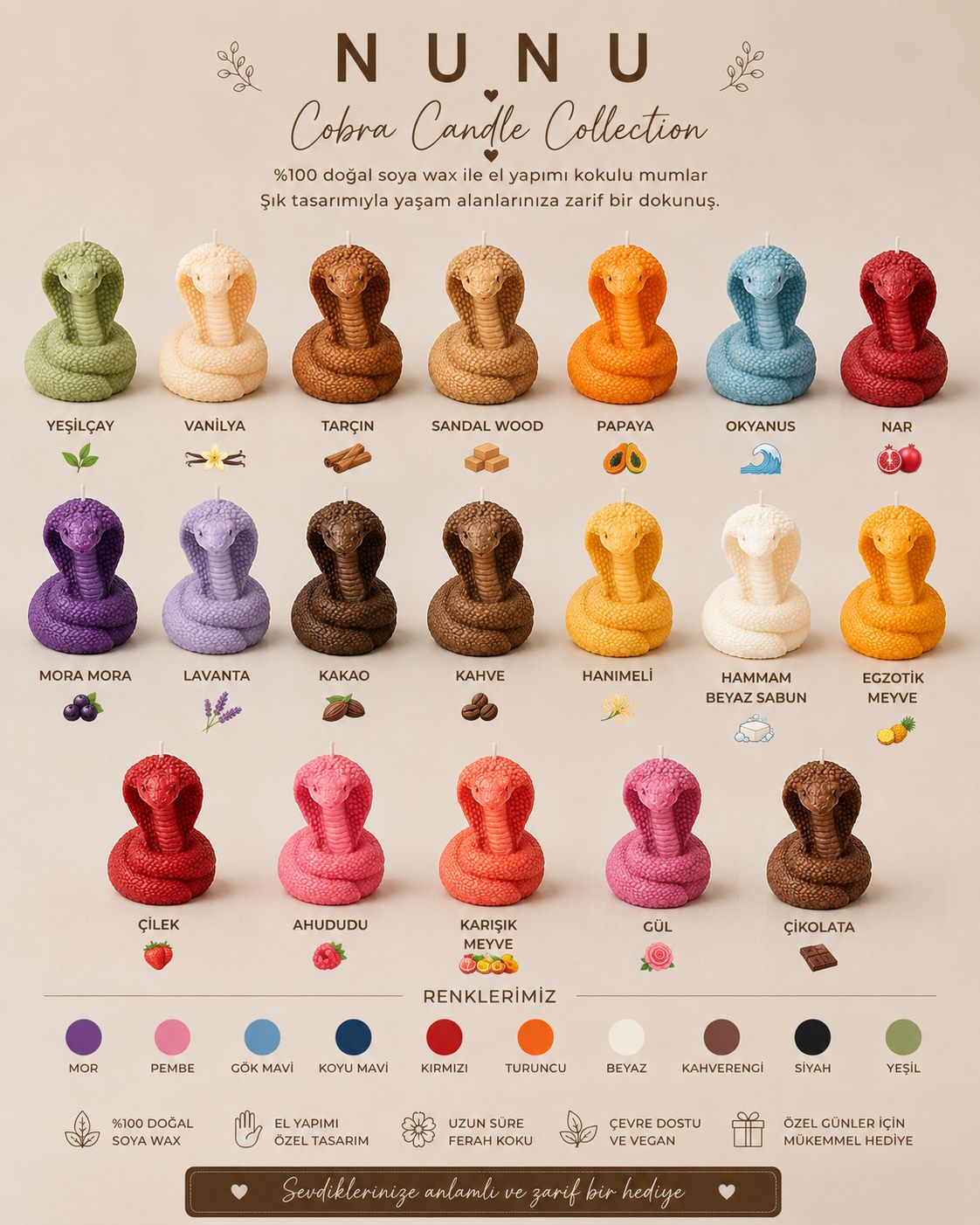 NuNu Cobra Candle Collection – El Yapımı Soya Wax Dekoratif Yılan Mum Soya Wax