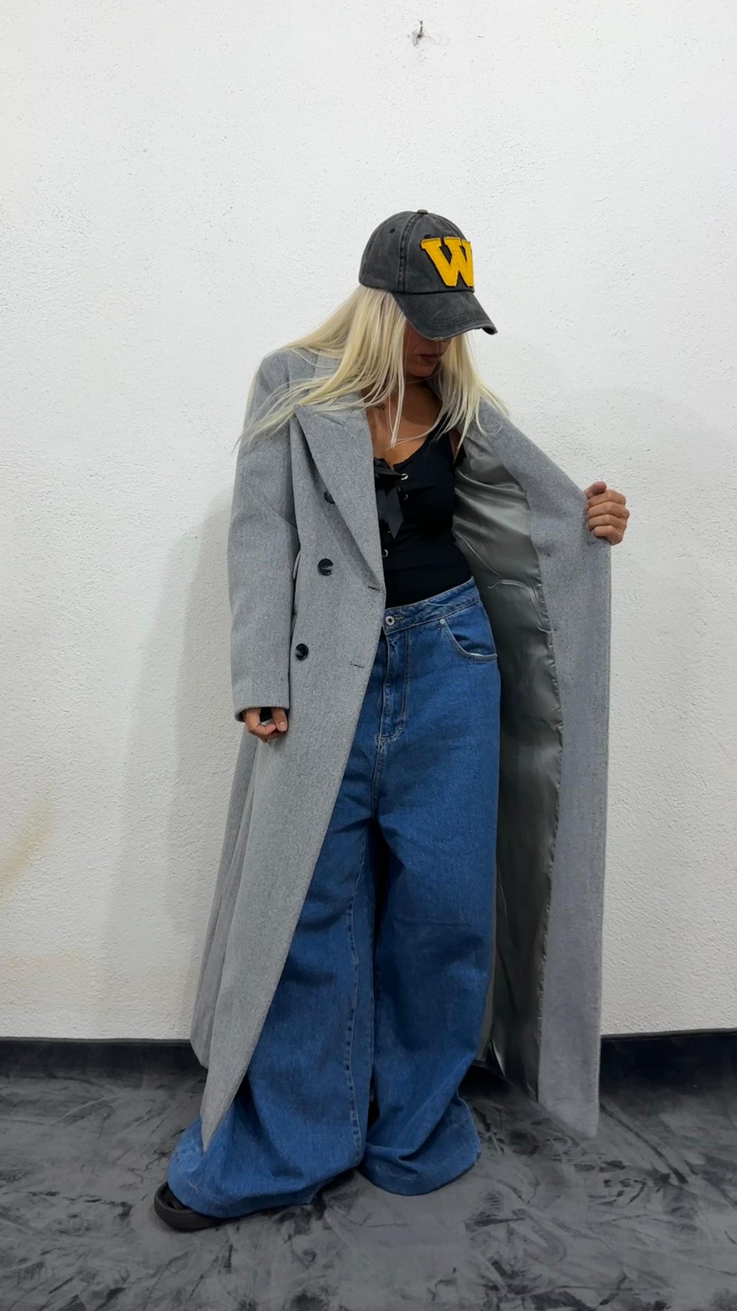 NuNu Koyu Gri Özel Dokulu Ultra Premium Kaşe Kaban