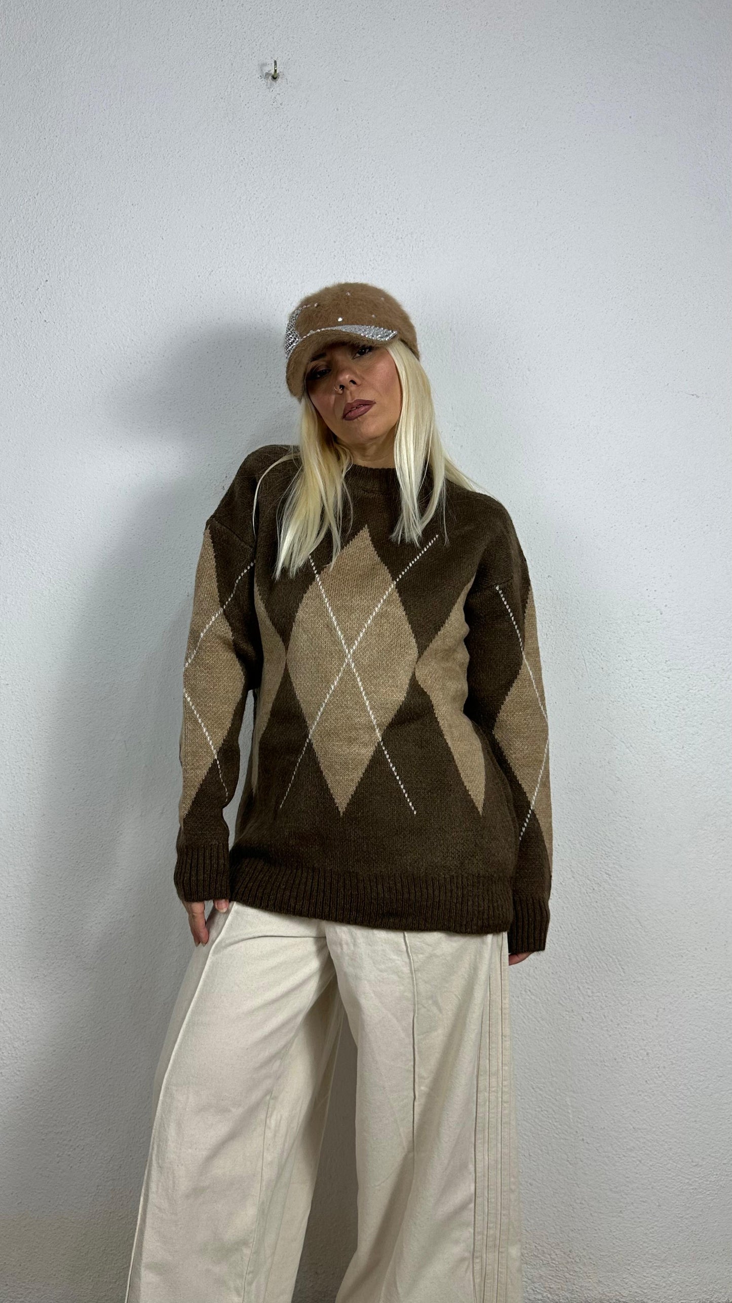 NuNu Minerva Kahverengi Baklava Desen Kazak