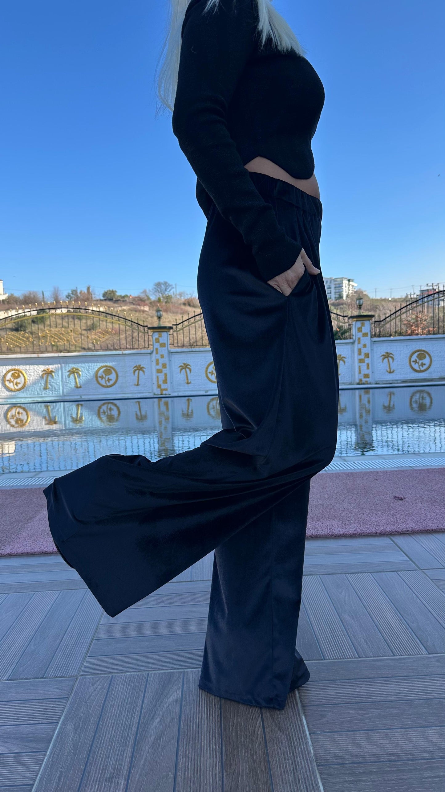 NuNu Plush Siyah Kadife Pantolon