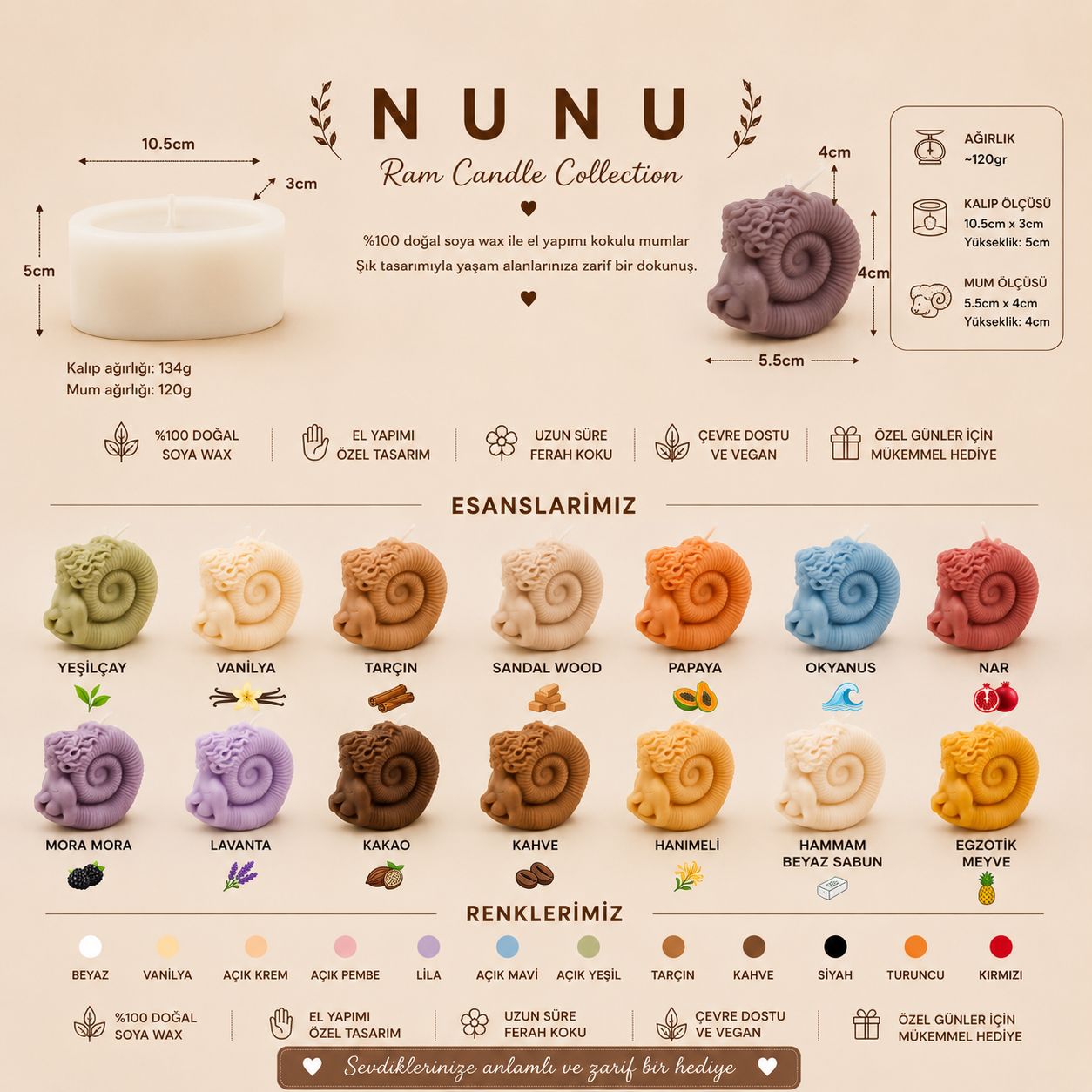NuNu Ram Candle Collection – El Yapımı Soya Wax Koç Figürlü Dekoratif Mum Soya Wax