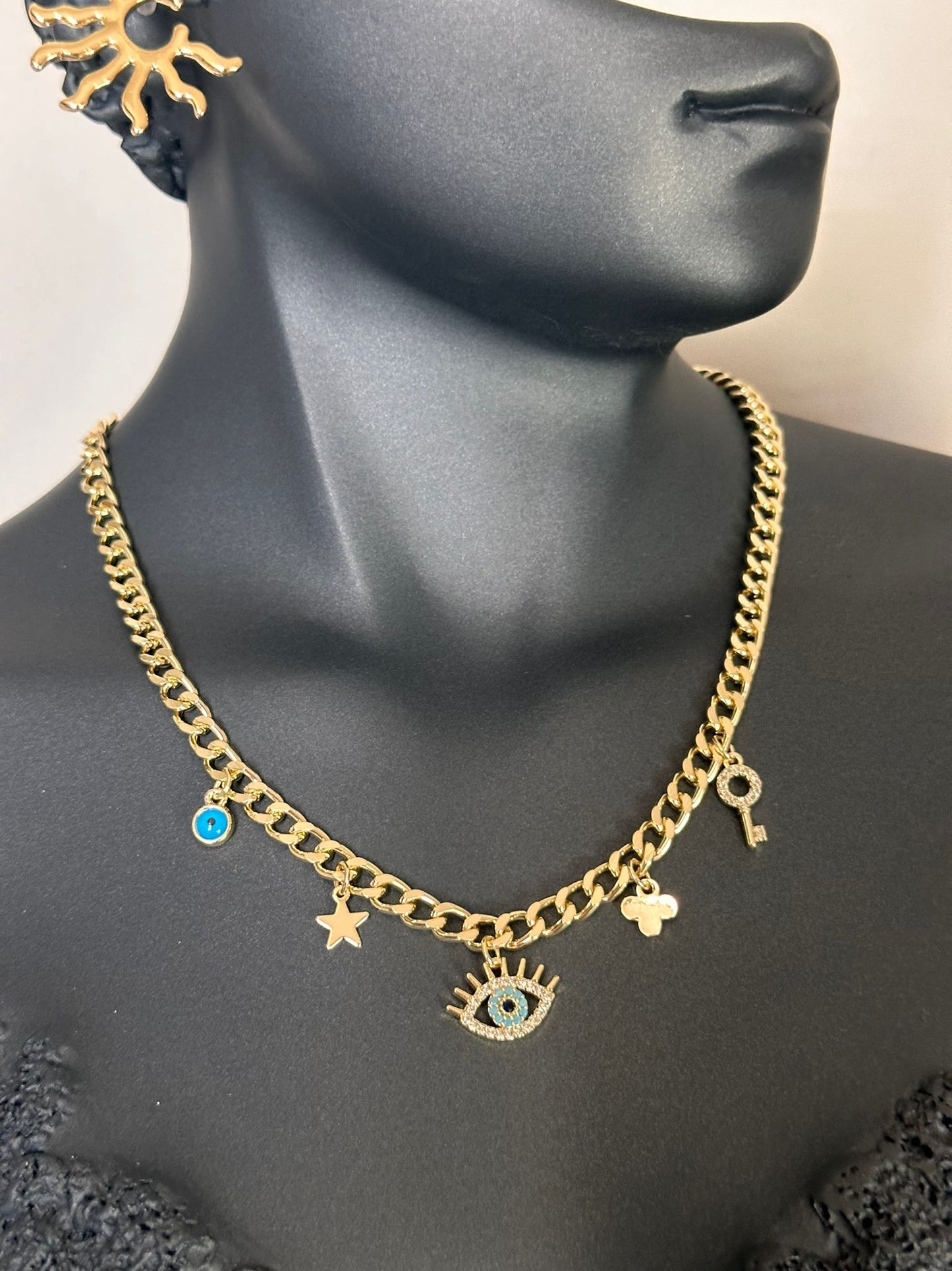 Pirinç Gold Göz Charm Kolye