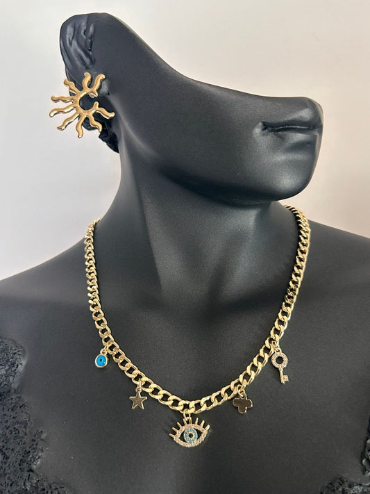 Pirinç Gold Göz Charm Kolye