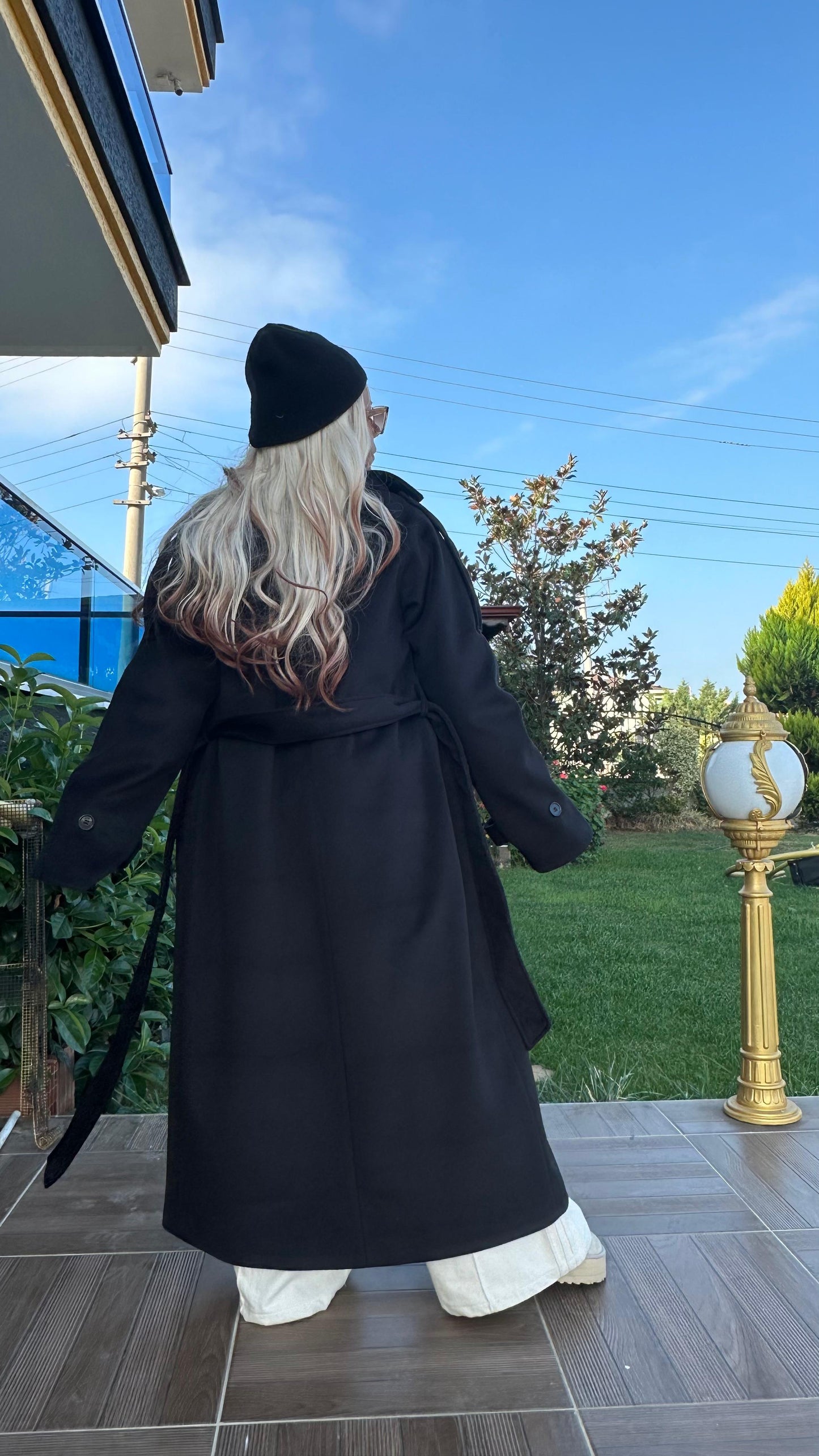 Siyah Oversize Kaşe Kaban