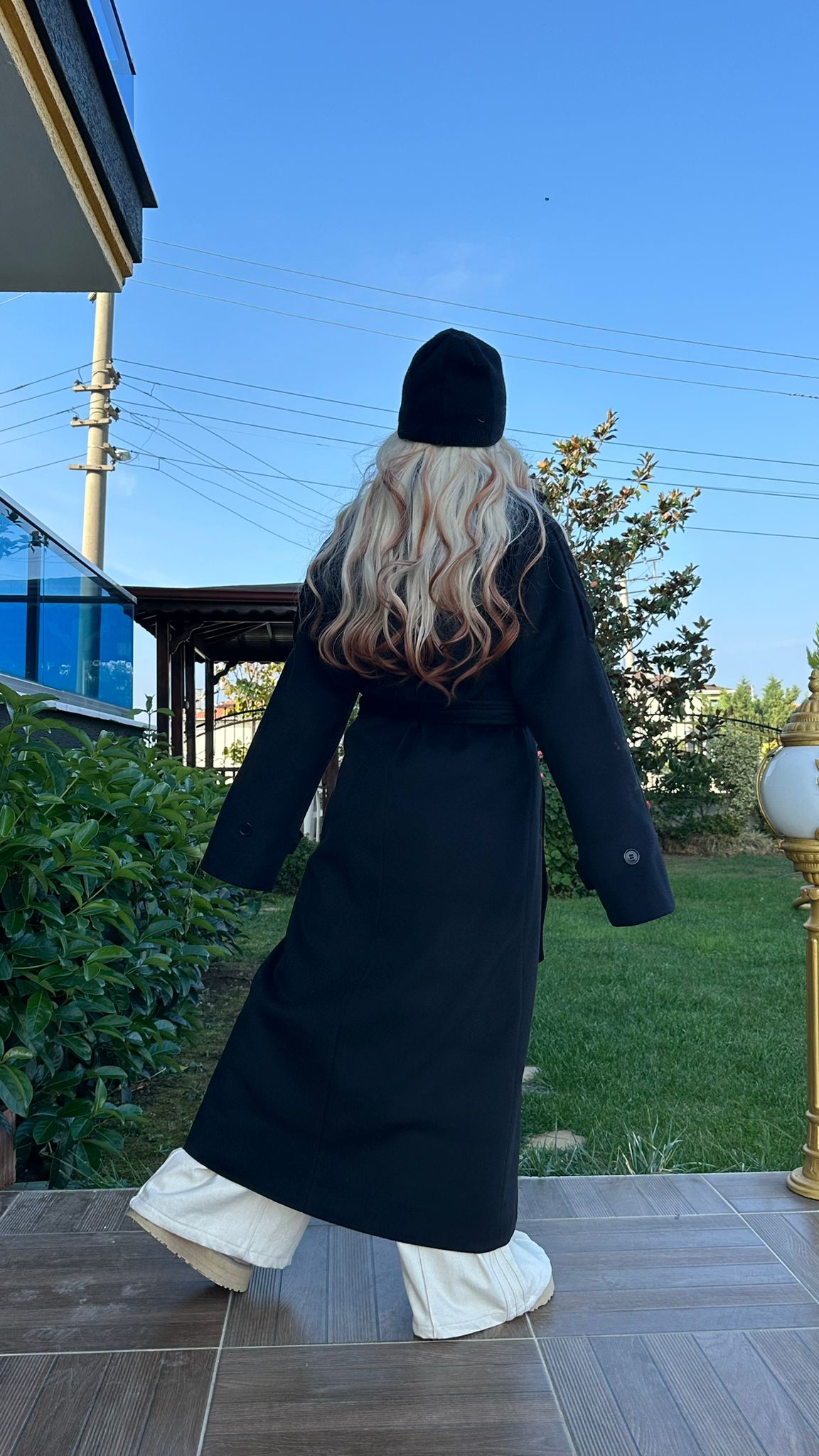 Siyah Oversize Kaşe Kaban