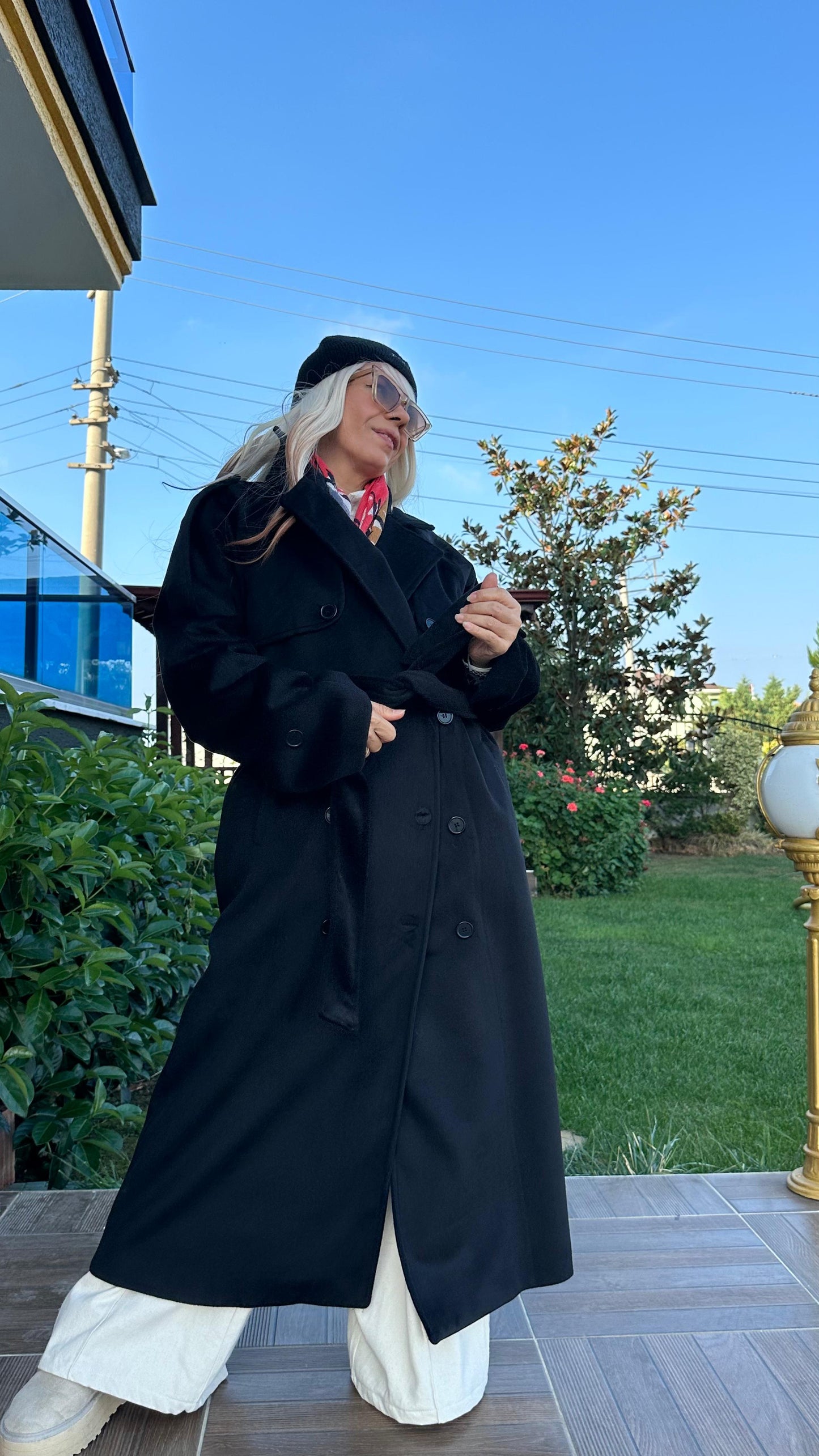 Siyah Oversize Kaşe Kaban