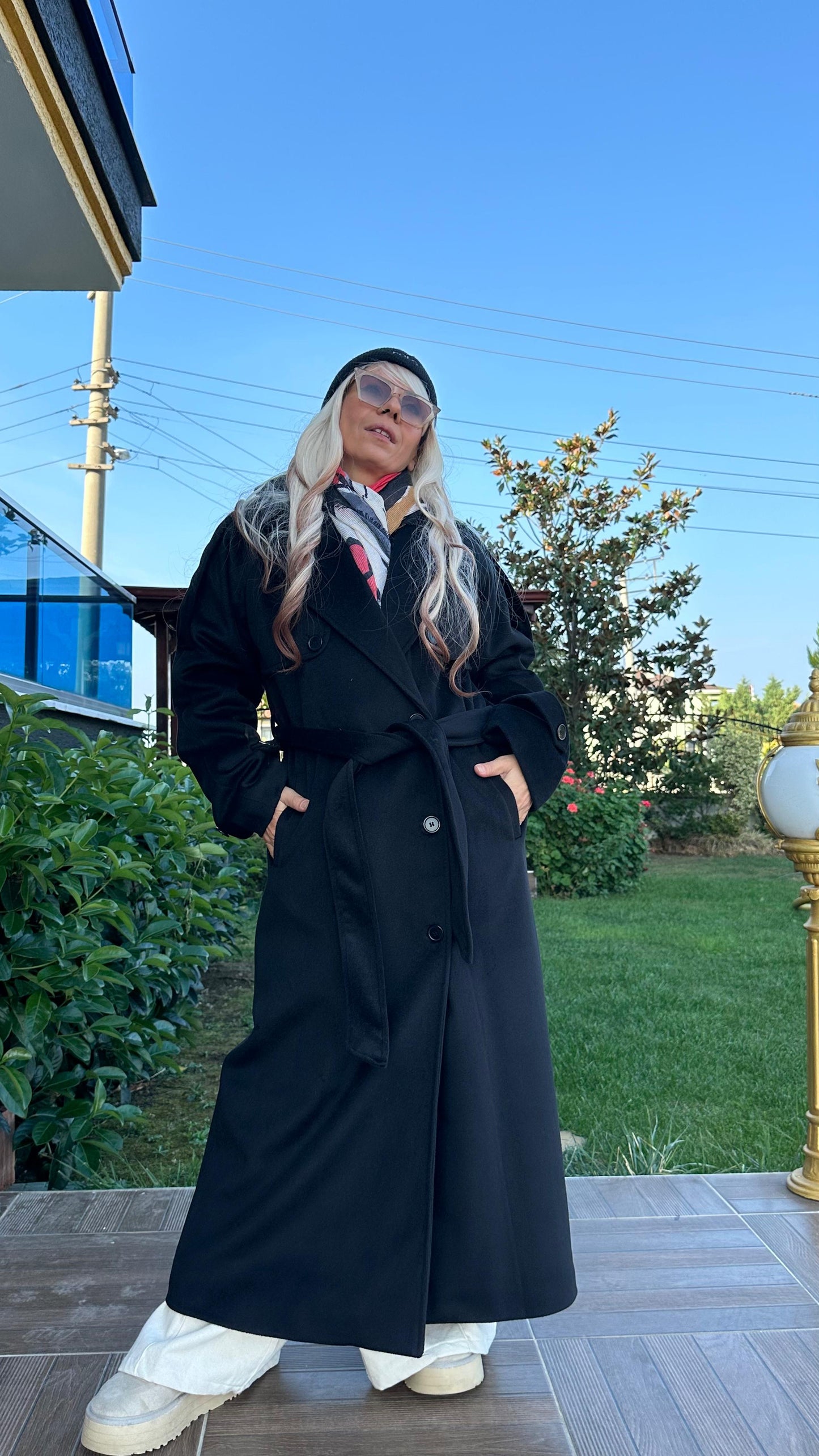 Siyah Oversize Kaşe Kaban
