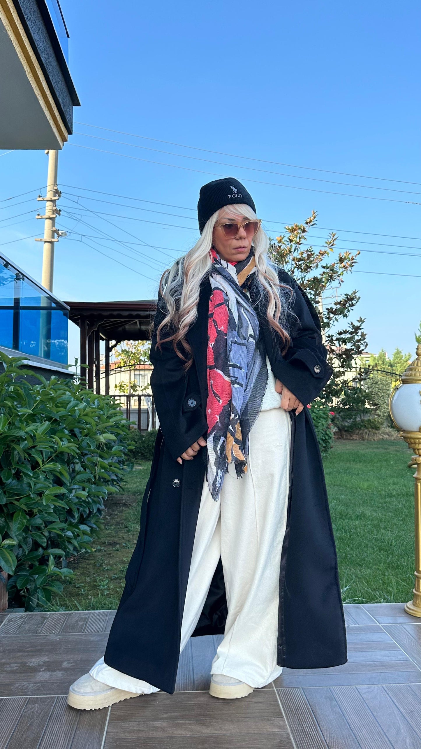 Siyah Oversize Kaşe Kaban