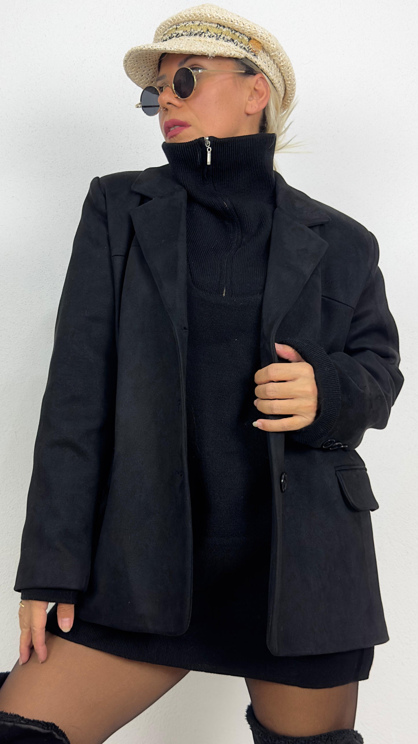 Oversize Siyah Süet Ceket