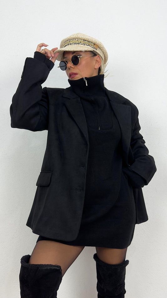 Oversize Siyah Süet Ceket