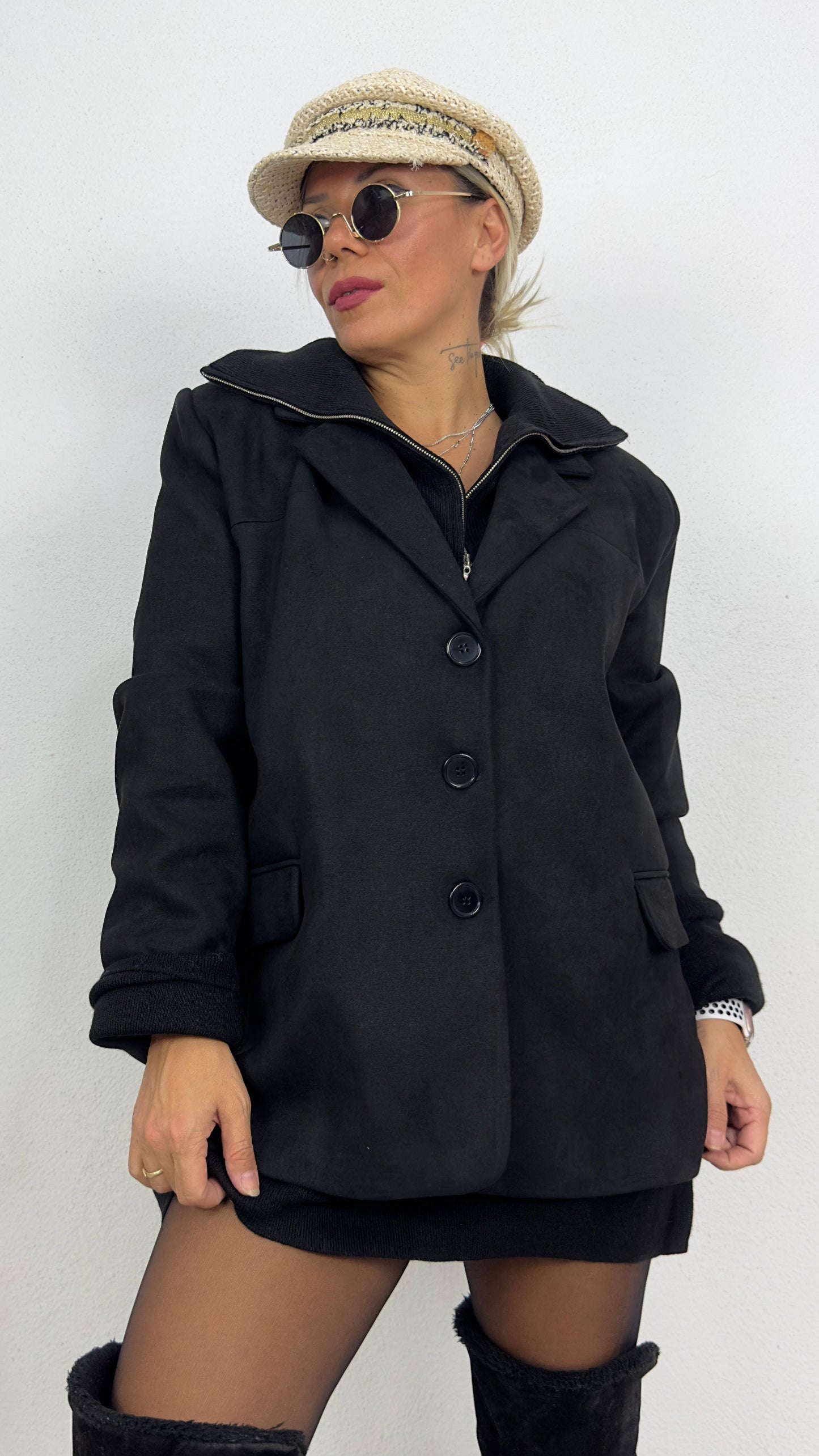 Oversize Siyah Süet Ceket