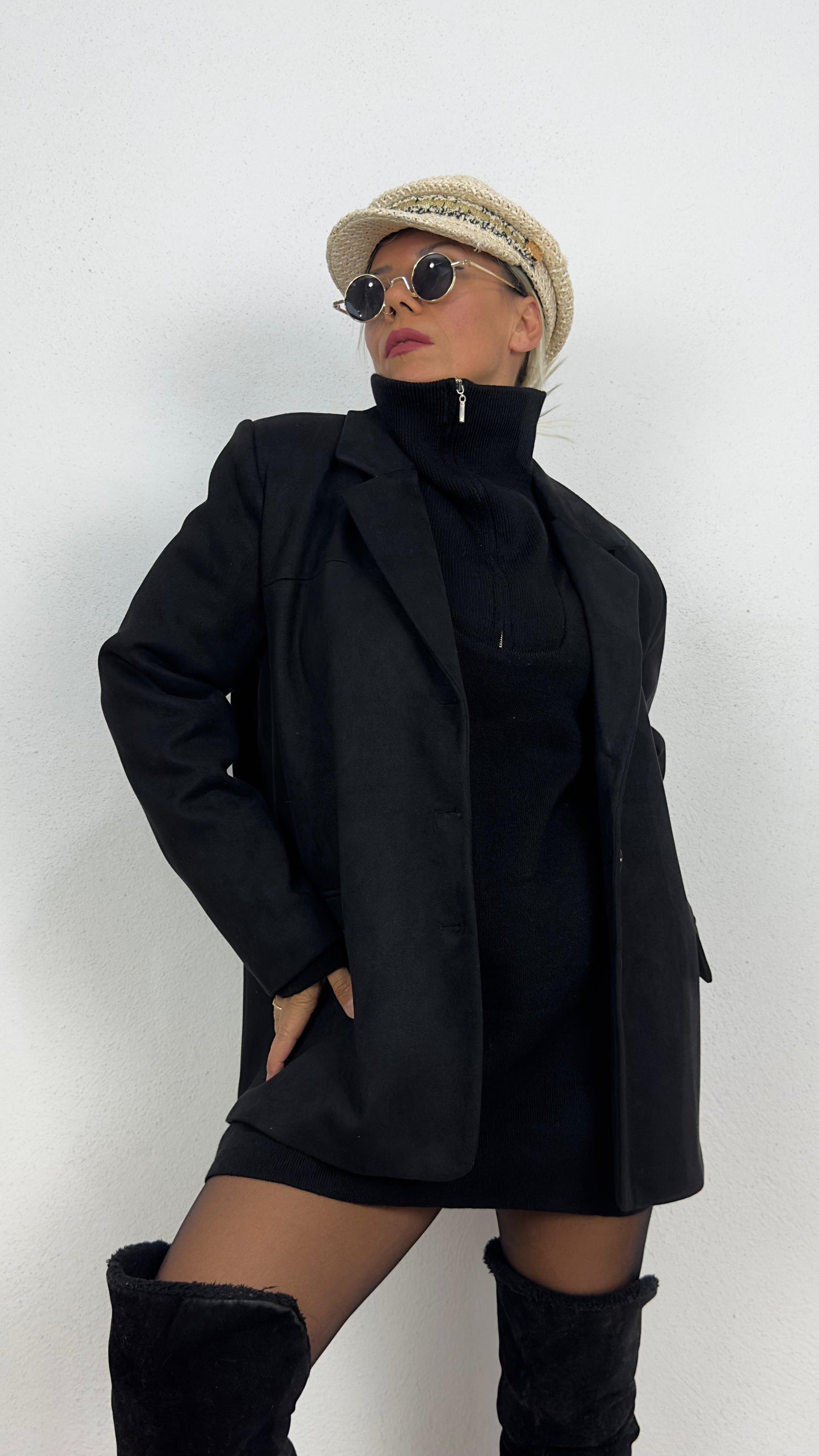 Oversize Siyah Süet Ceket
