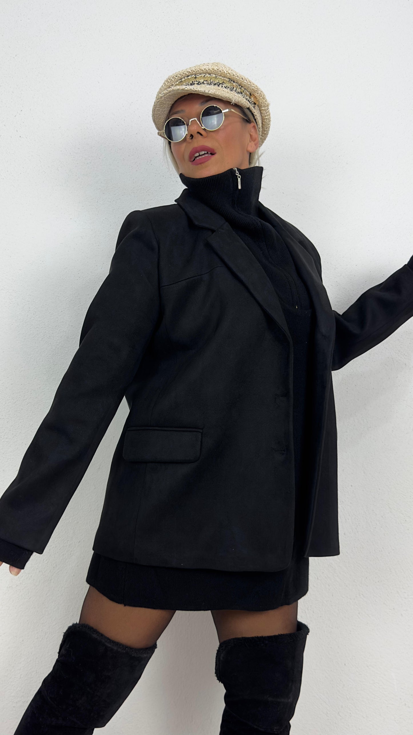 Oversize Siyah Süet Ceket