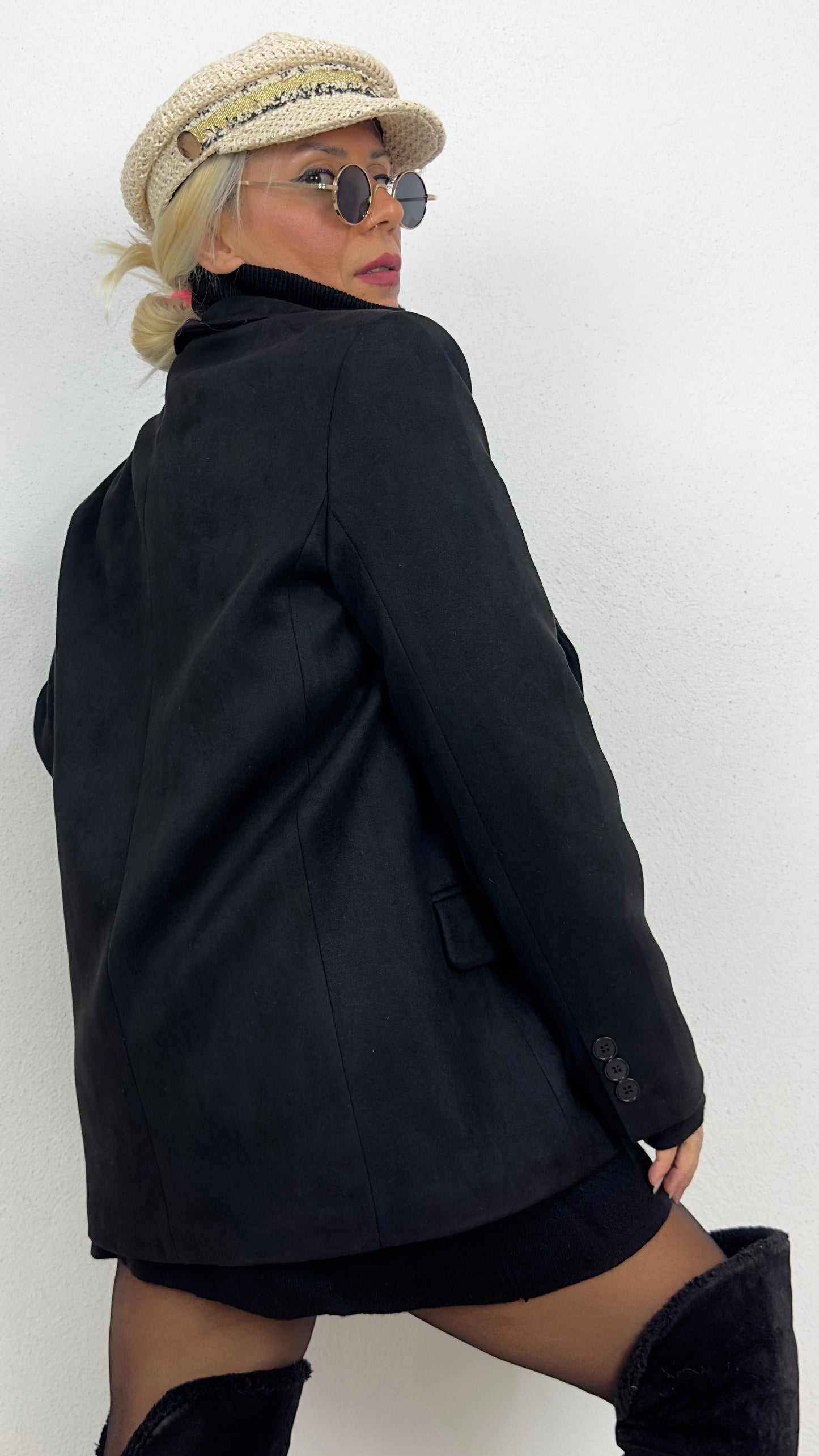 Oversize Siyah Süet Ceket