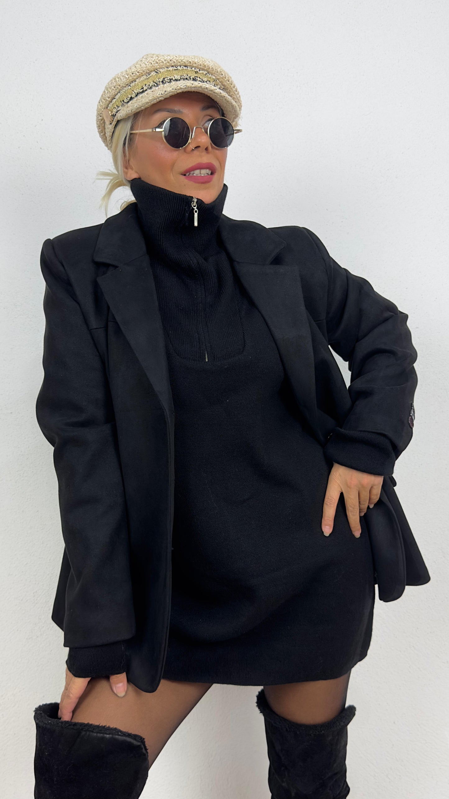 Oversize Siyah Süet Ceket