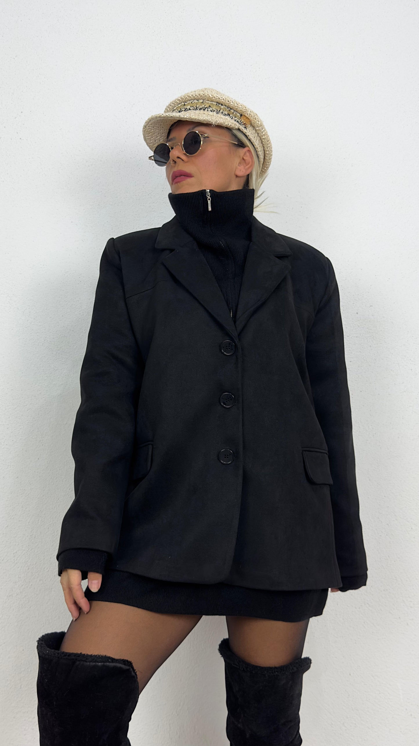 Oversize Siyah Süet Ceket