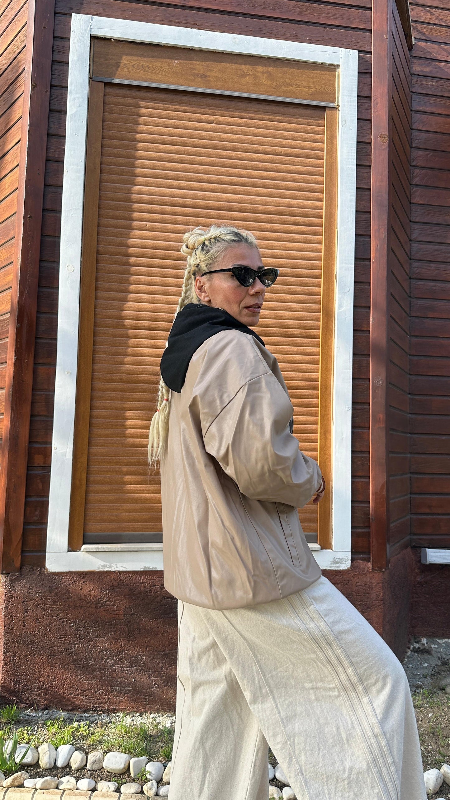 Unisex Oversize Bej Military Kolej Mont