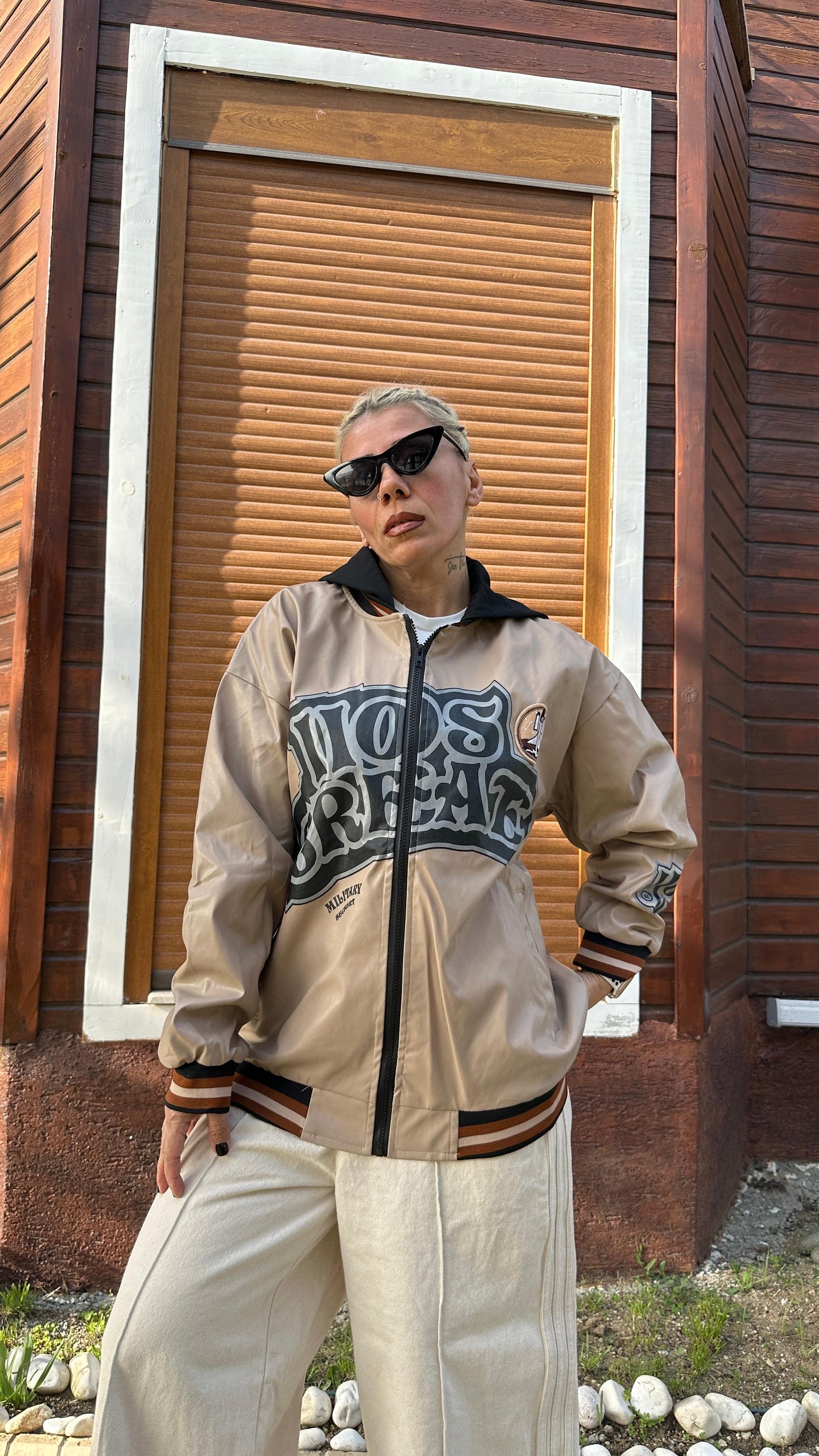 Unisex Oversize Bej Military Kolej Mont