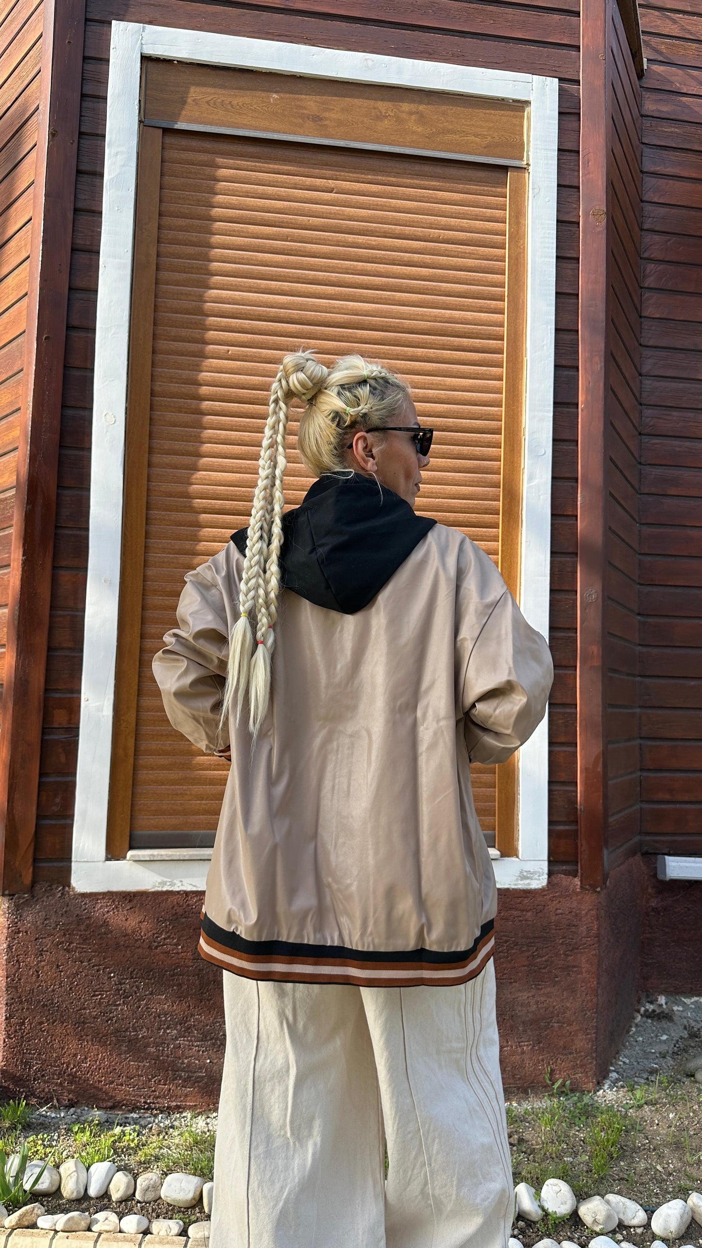 Unisex Oversize Bej Military Kolej Mont