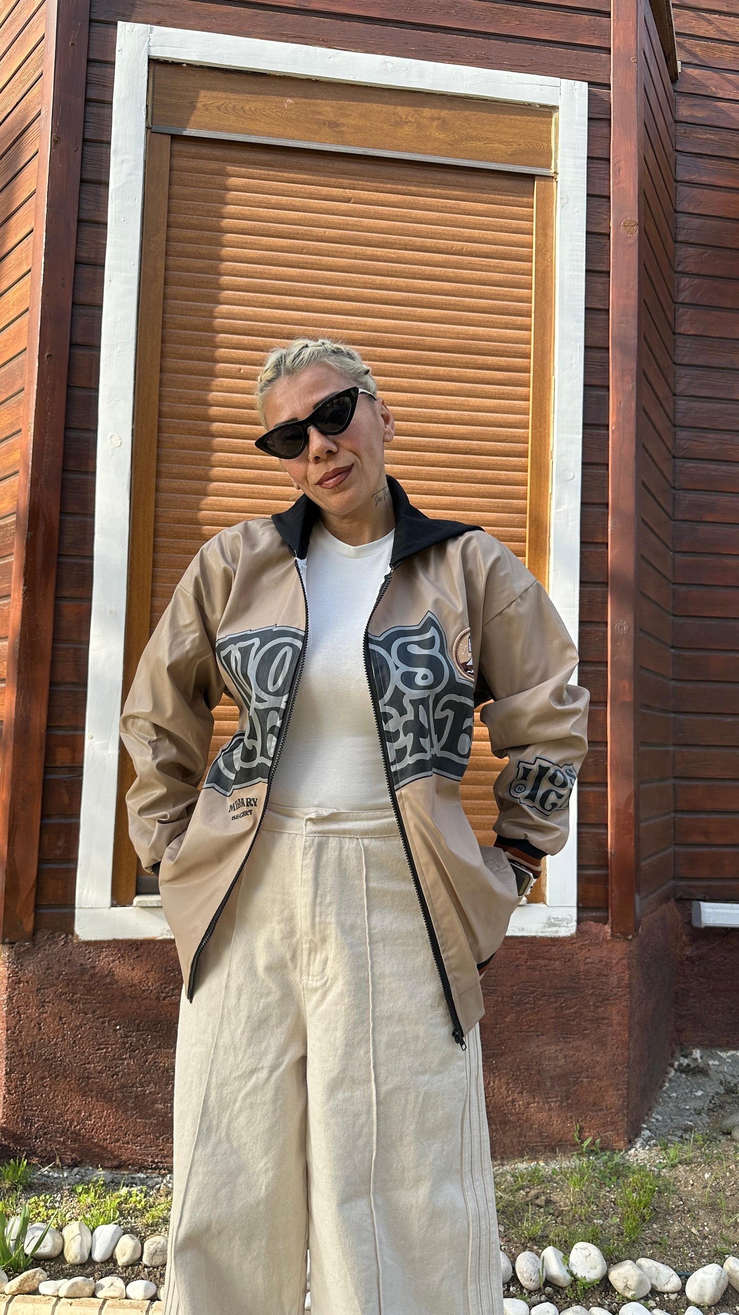 Unisex Oversize Bej Military Kolej Mont