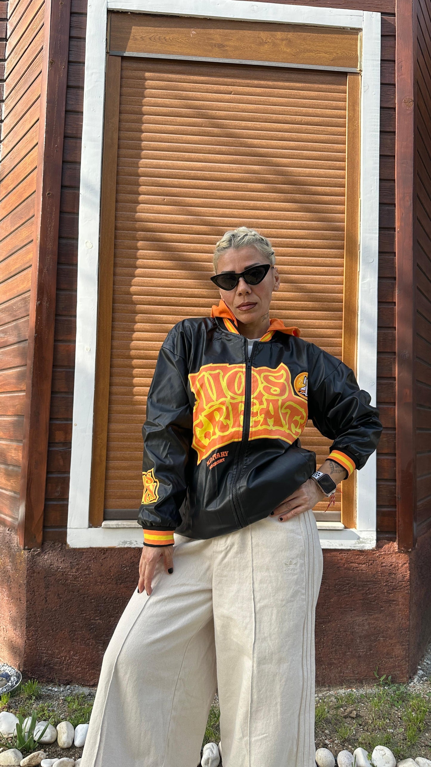 Unisex Oversize Siyah Military Kolej Mont