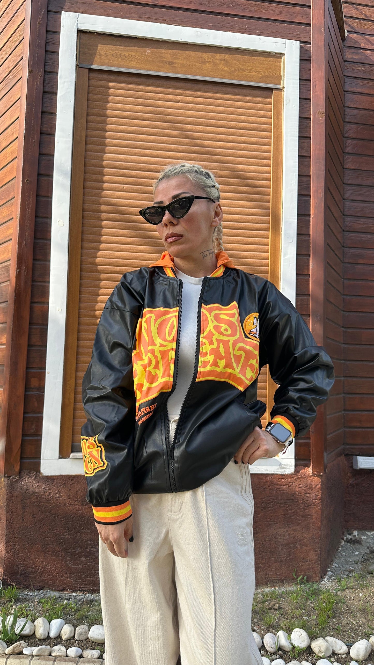 Unisex Oversize Siyah Military Kolej Mont
