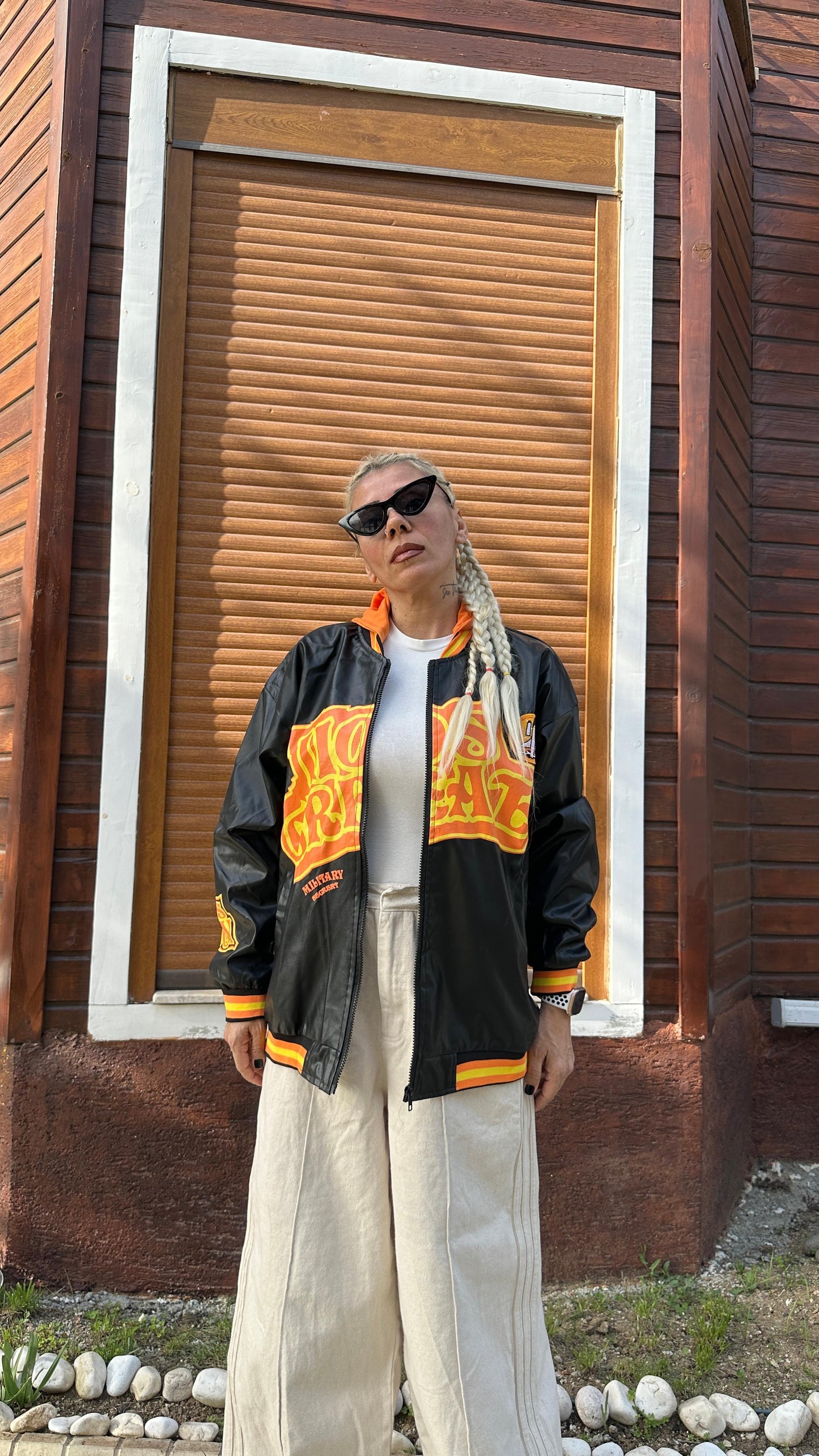 Unisex Oversize Siyah Military Kolej Mont