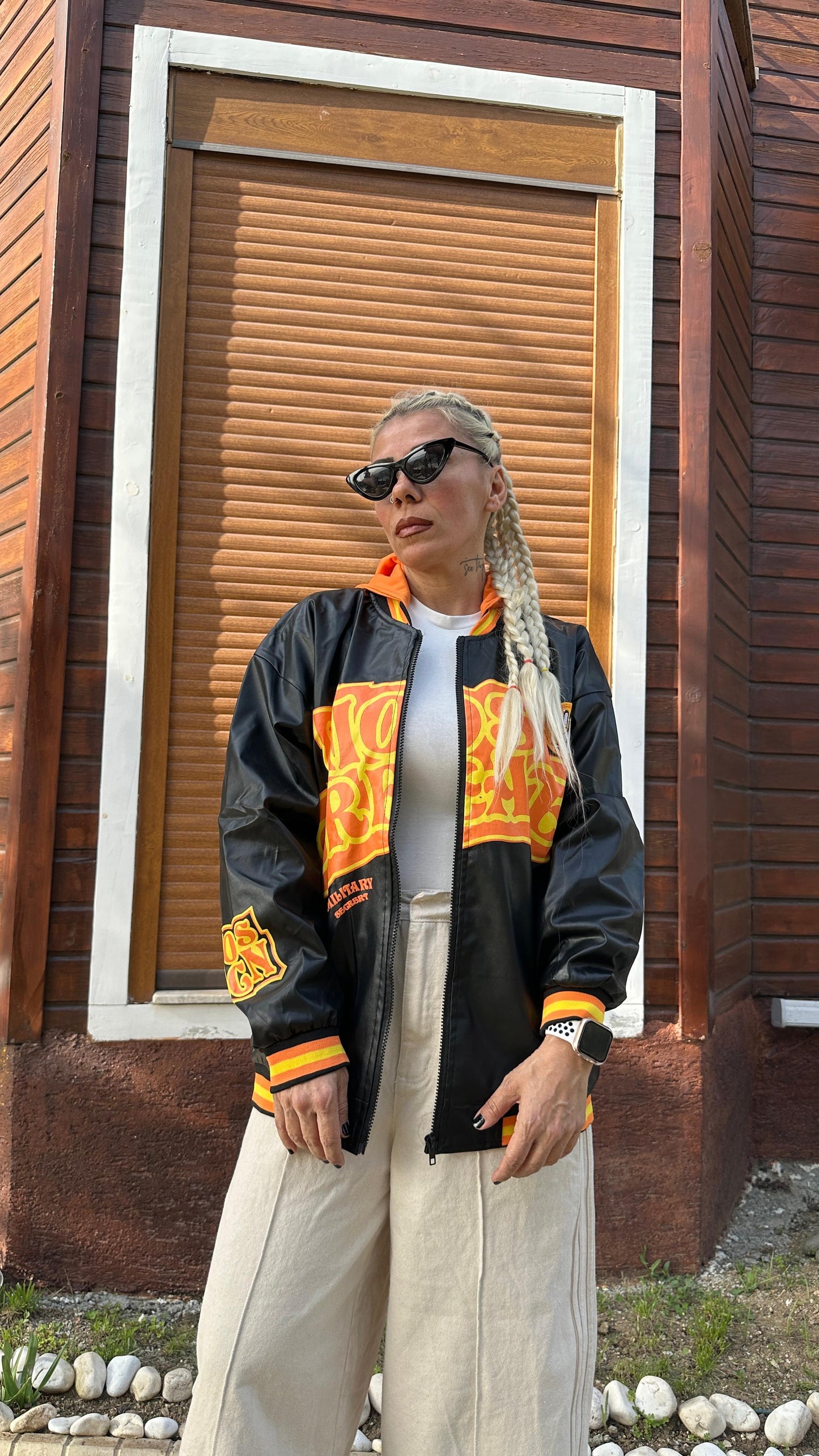 Unisex Oversize Siyah Military Kolej Mont