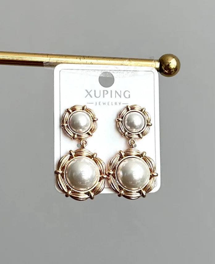 Xuping Rose İki Yuvarlak İnci Küpe
