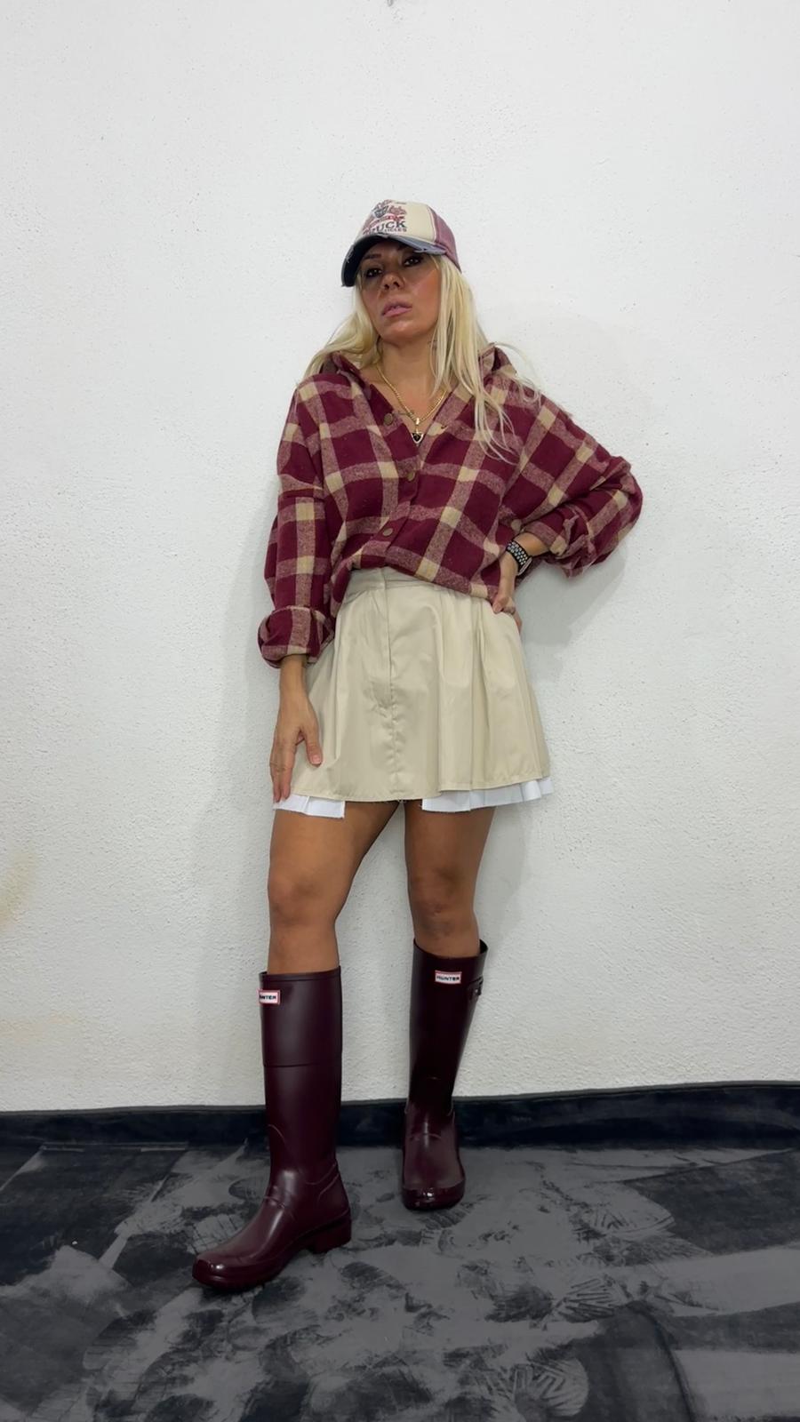 Bej Magi Pileli Mini Etek