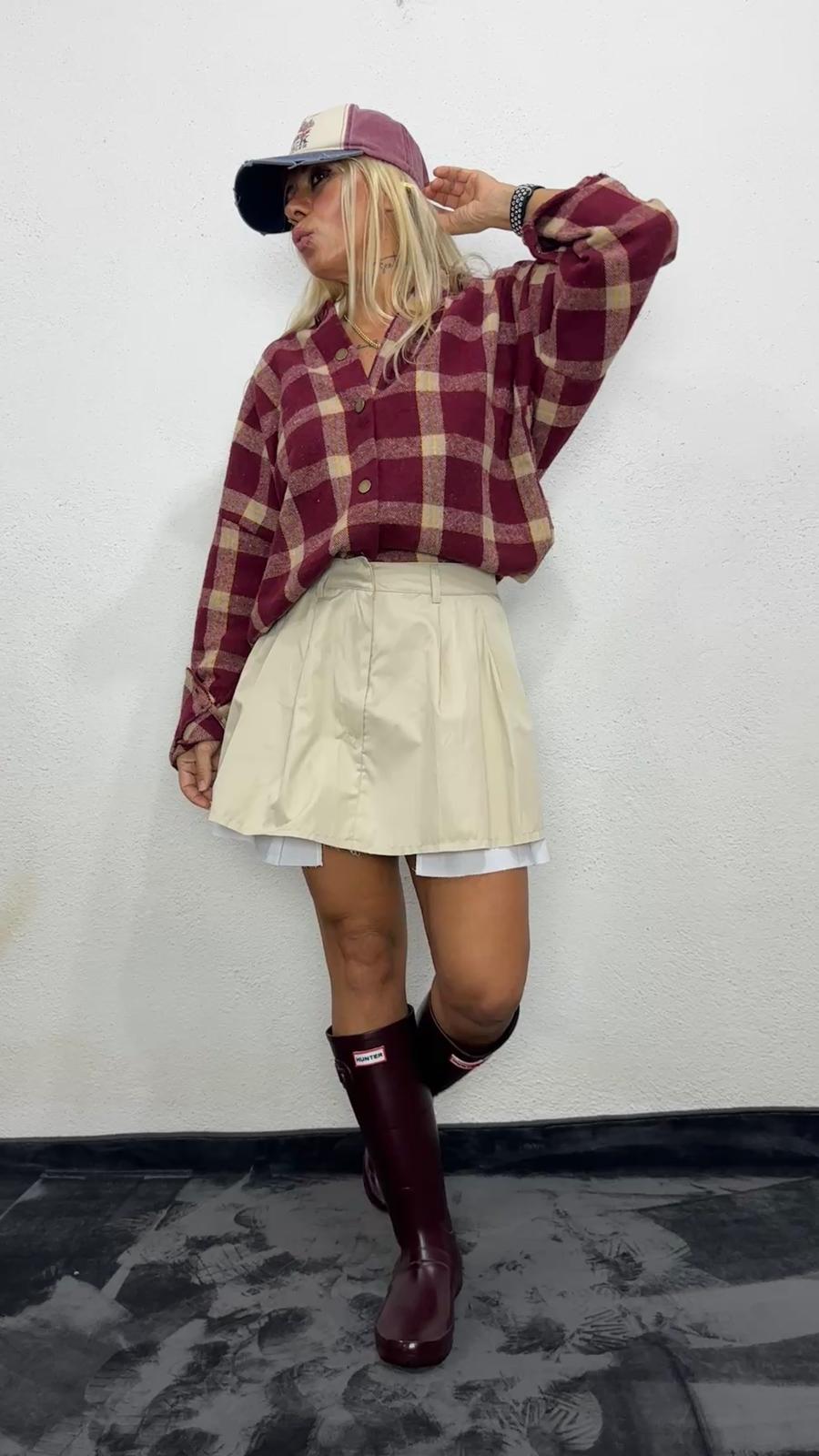 Bej Magi Pileli Mini Etek