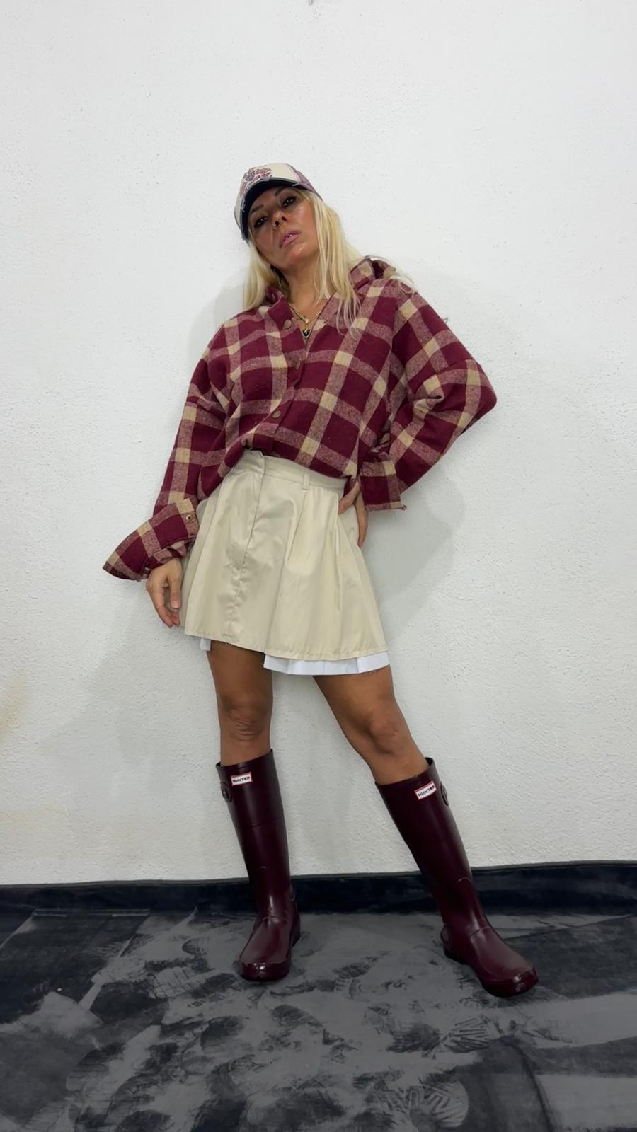 Bej Magi Pileli Mini Etek