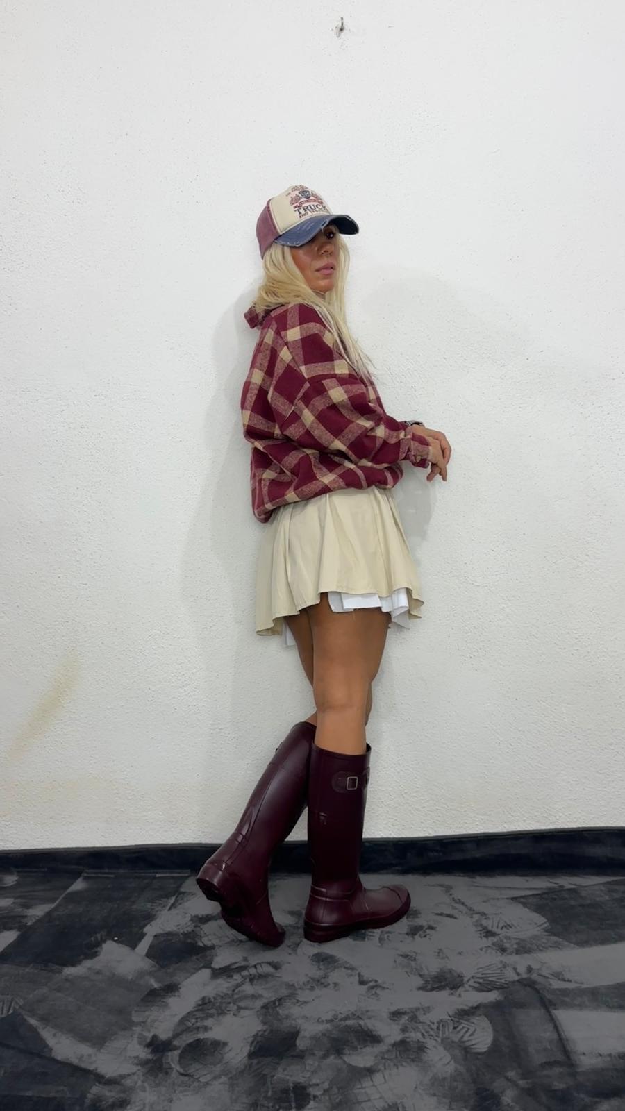 Bej Magi Pileli Mini Etek