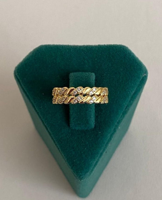 Çelik Gold Çift Burgulu Taşlı Ayarlamalı Yüzük