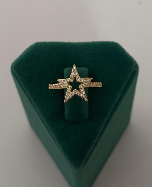 Çelik Gold Ayarlamalı Yıldız Taşlı Yüzük