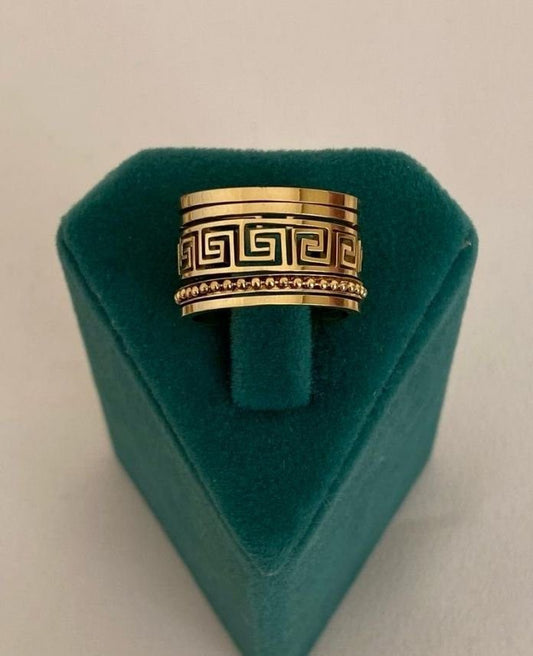 Çelik Gold Ayarlamalı Zincir Kalın Yüzük