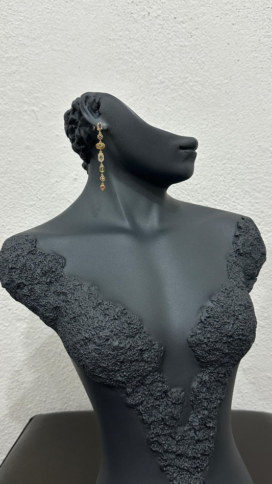 Çelik Gold 7 Element Renkli Taşlı Uzun Küpe Gold