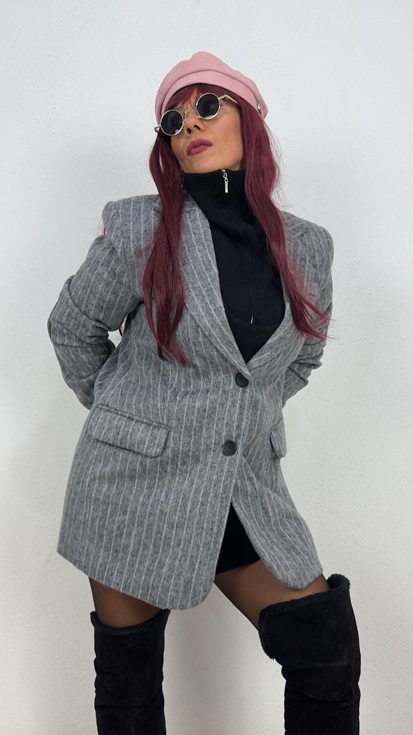 Gri Kırçıllı Kaşe Ceket