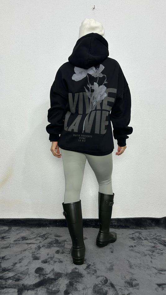 NuNu By Lagos Vivre La Vie Oversize Siyah Kapüşonlu Sweatshirt