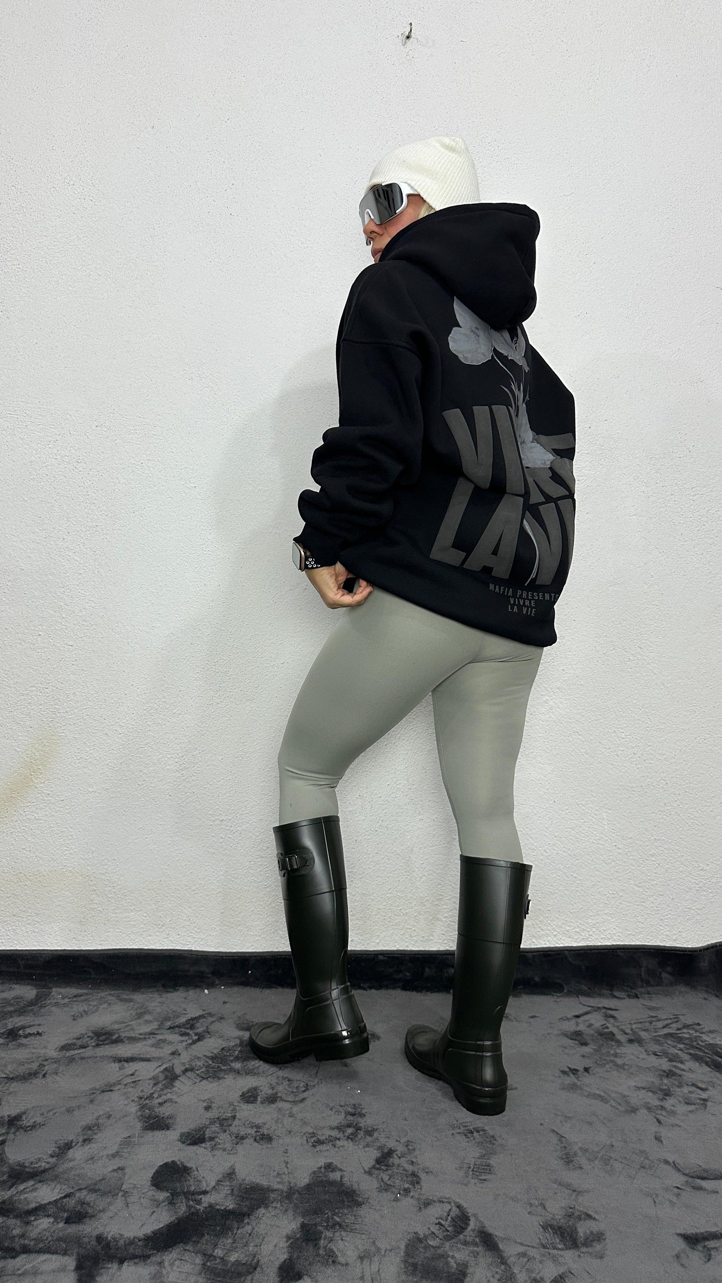 NuNu By Lagos Vivre La Vie Oversize Siyah Kapüşonlu Sweatshirt