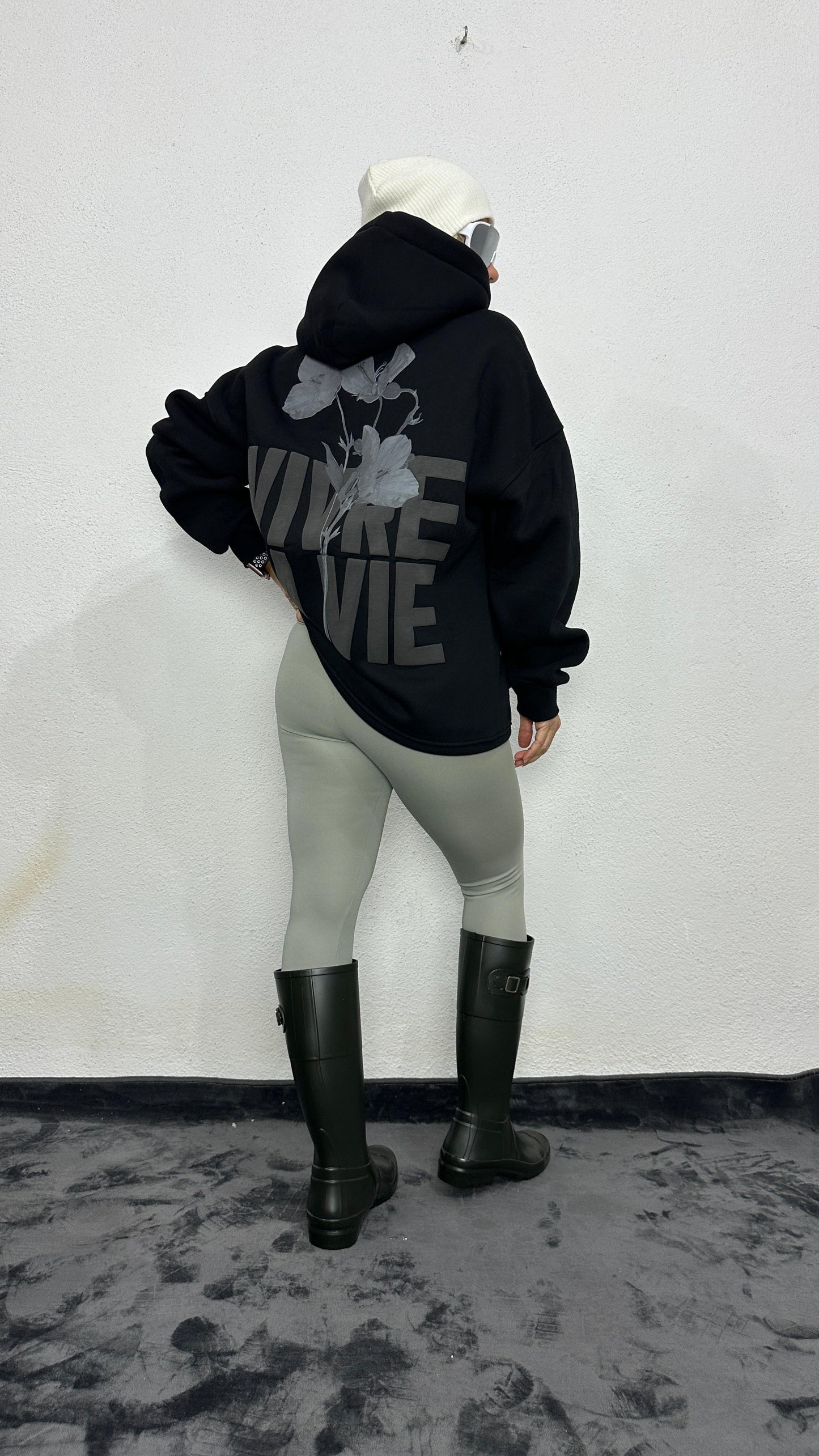 NuNu By Lagos Vivre La Vie Oversize Siyah Kapüşonlu Sweatshirt