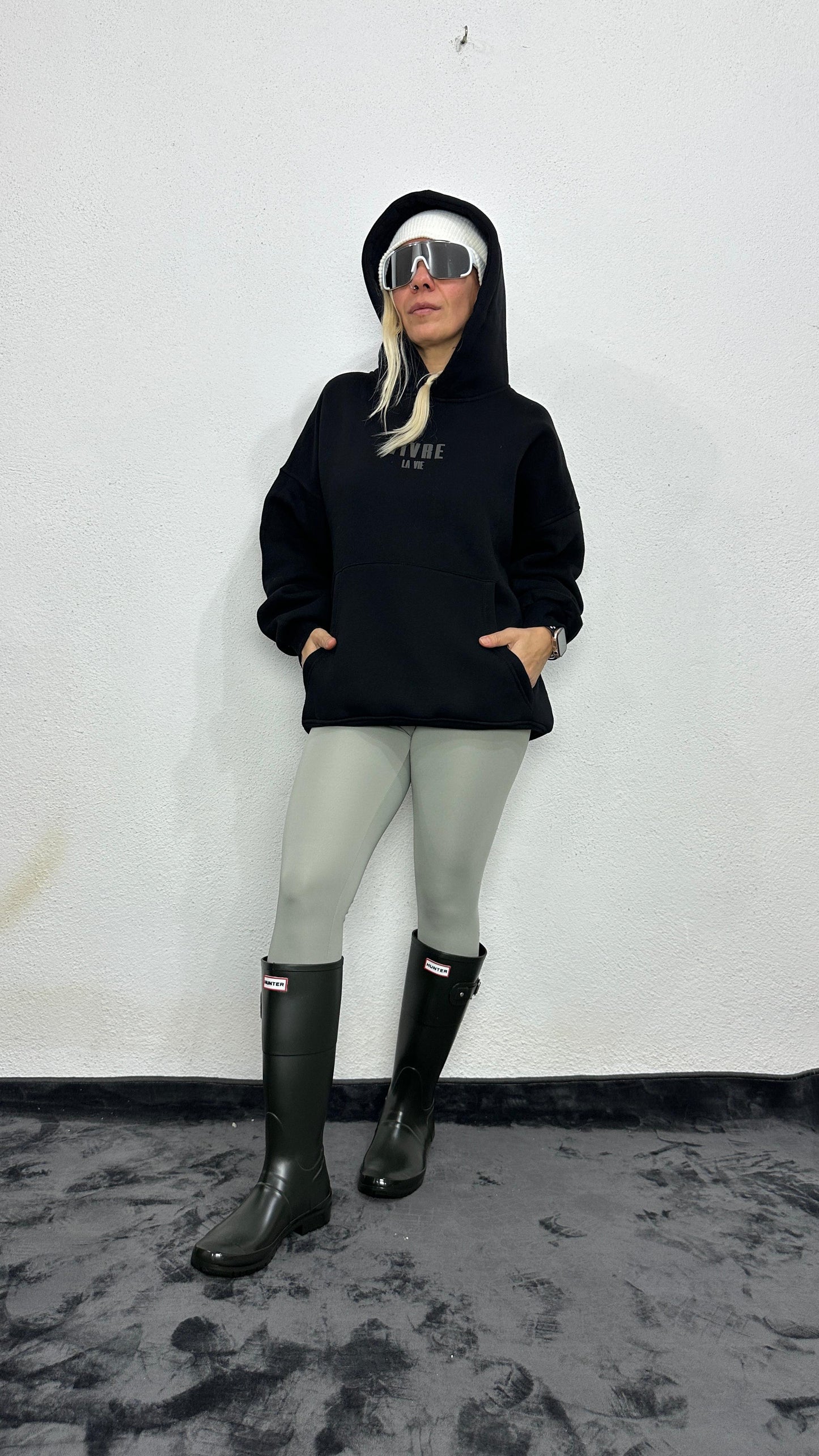 NuNu By Lagos Vivre La Vie Oversize Siyah Kapüşonlu Sweatshirt