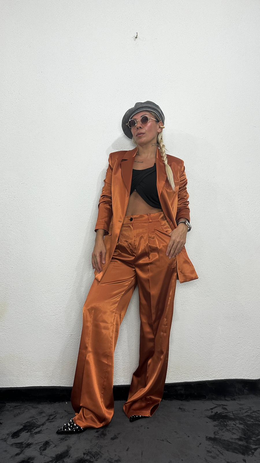 NuNu By Aura Bakır Saten Pileli Pantolon