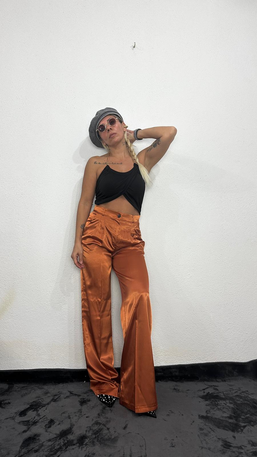 NuNu By Aura Bakır Saten Pileli Pantolon