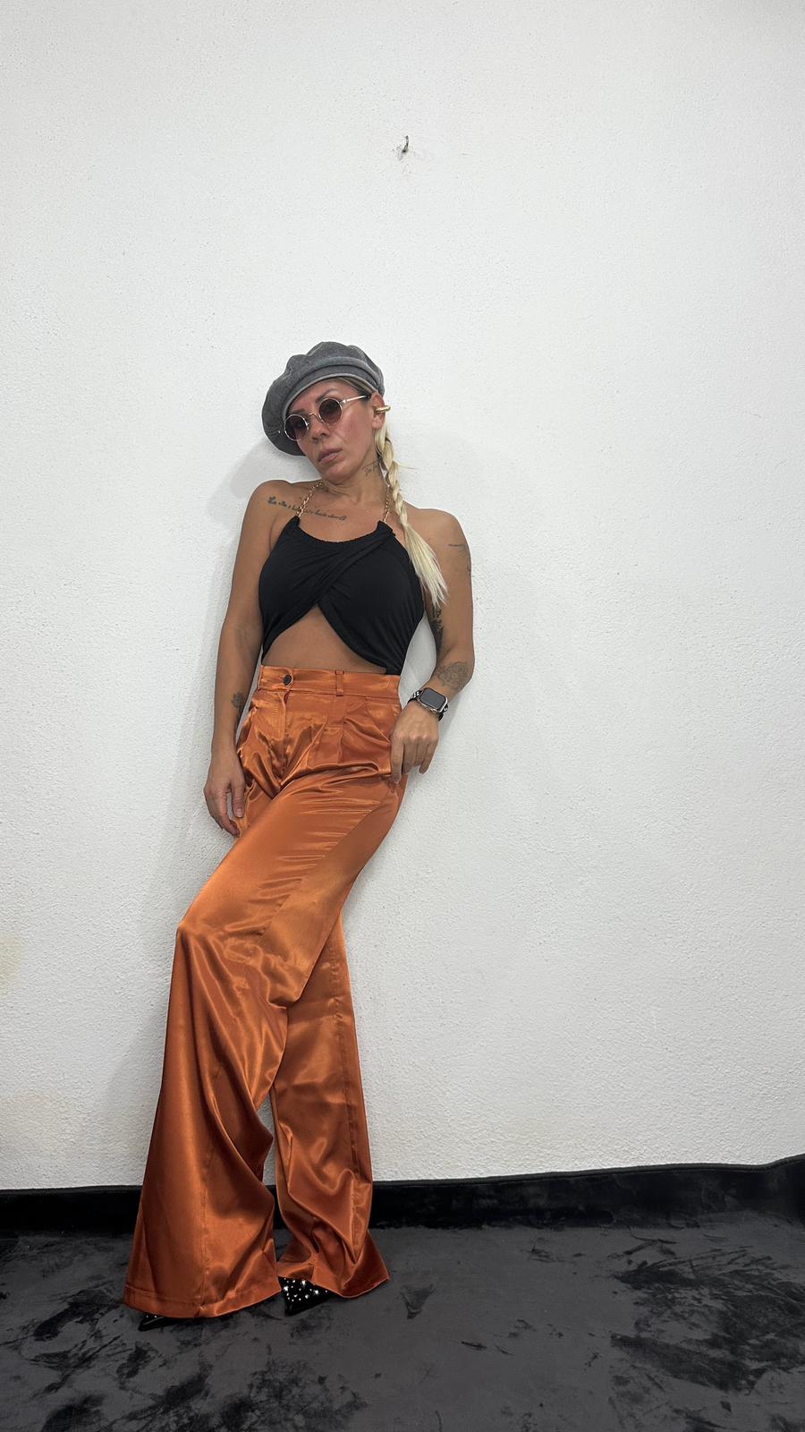 NuNu By Aura Bakır Saten Pileli Pantolon