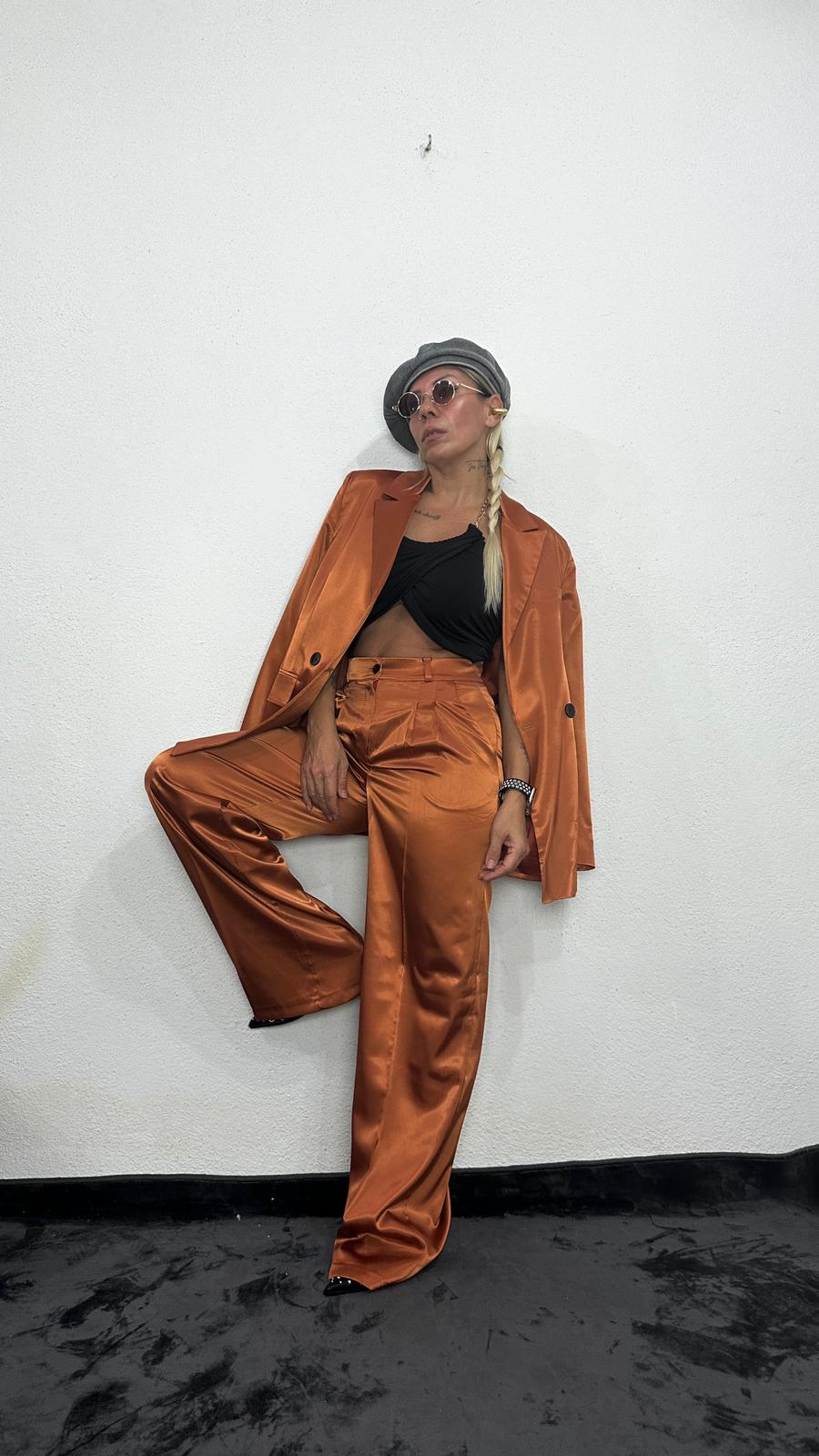 NuNu By Aura Bakır Saten Pileli Pantolon