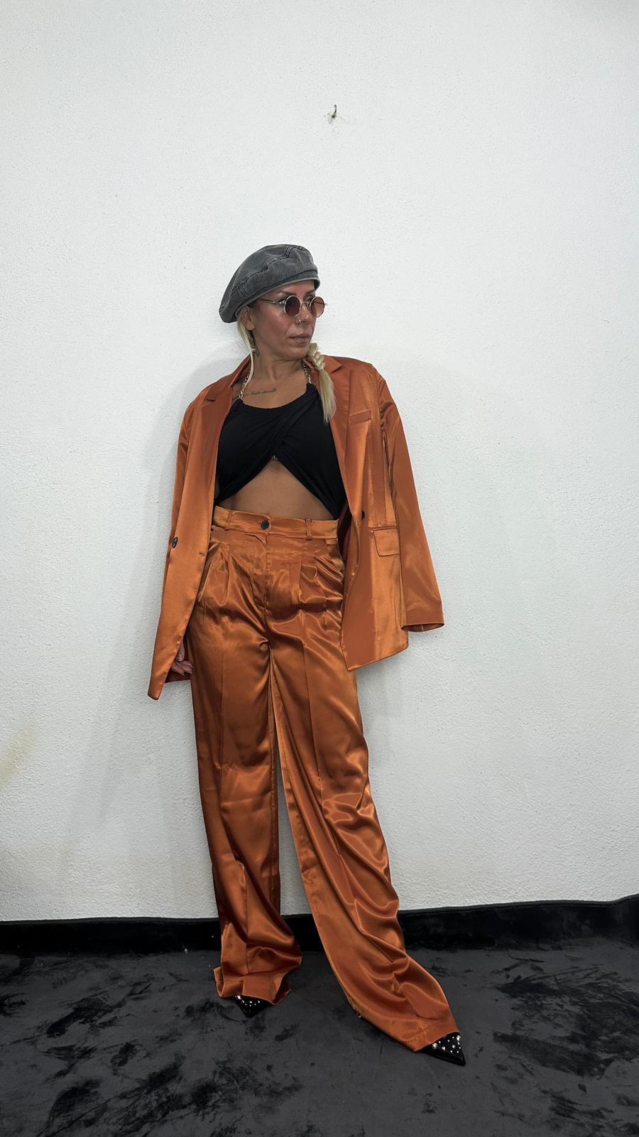 NuNu By Aura Bakır Saten Pileli Pantolon